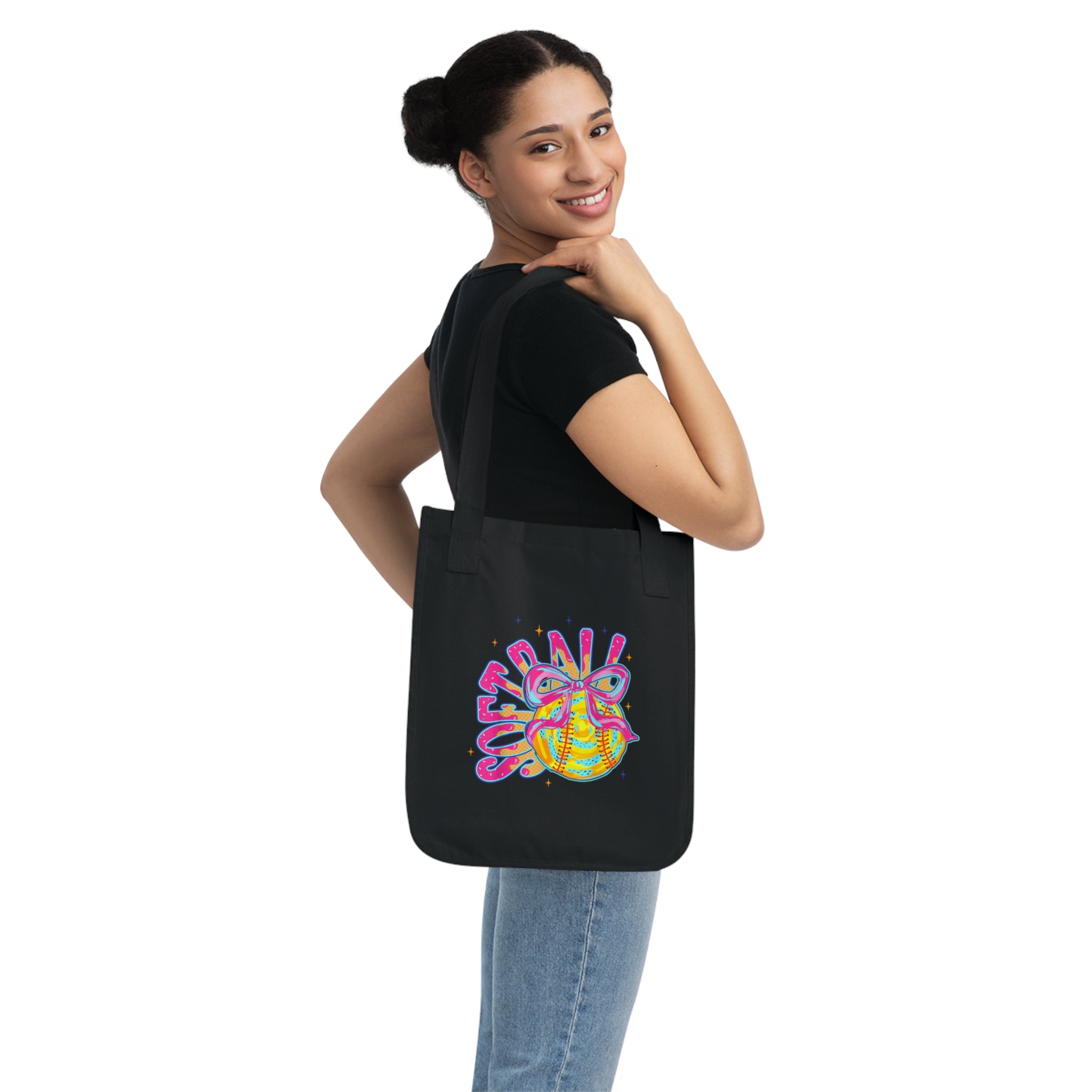Softball Graphic Organic Canvas Tote Bag - Eco-Friendly Sports Bag