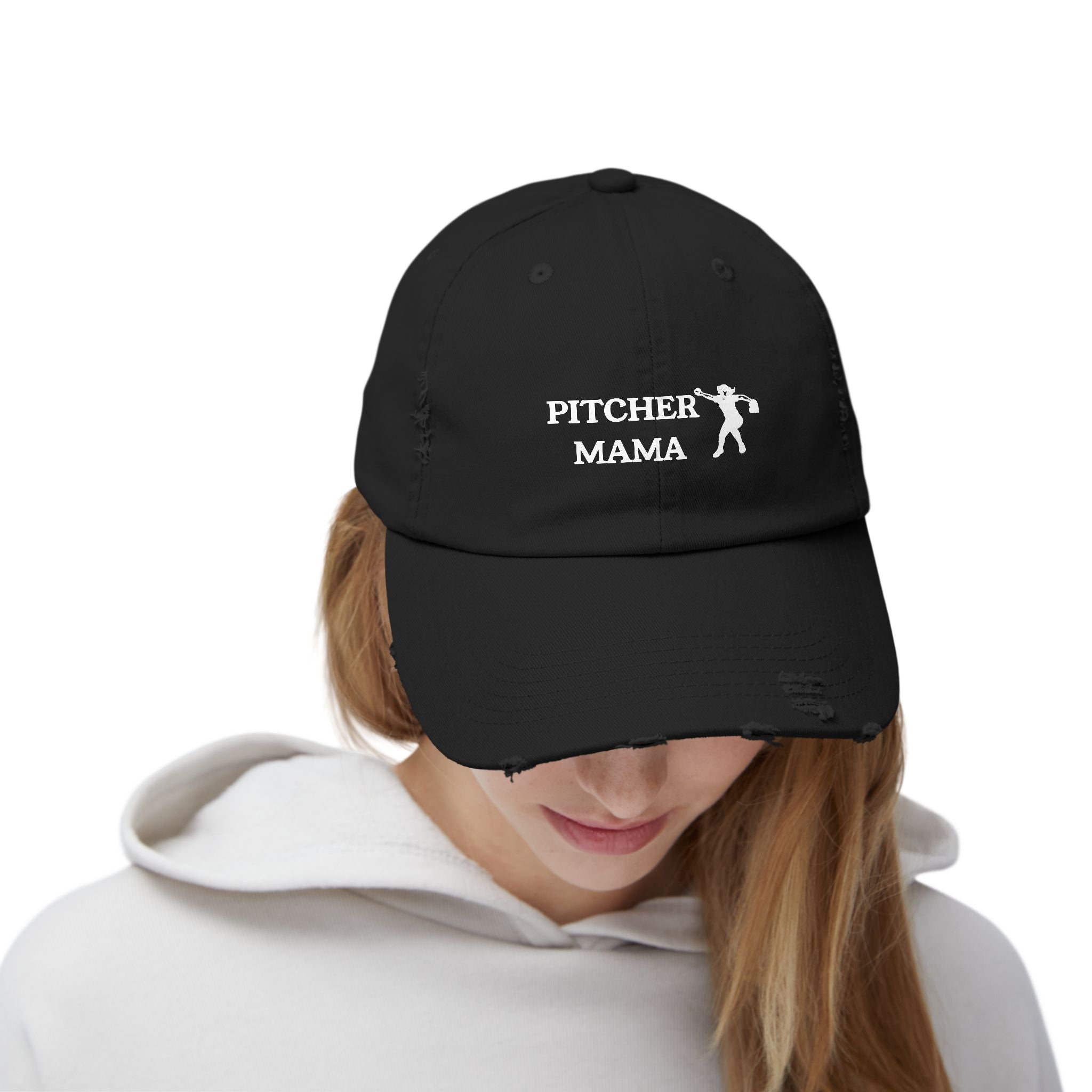 Unisex Distressed Baseball Cap- "PITCHER MAMA" - Perfect Gift for Softball Moms