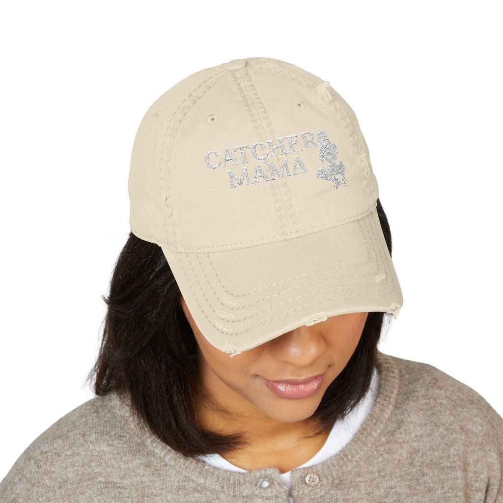 Distressed Dad Hat - Catcher Mama Embroidery, Casual Hat, Gift for Moms, Trendy Cap, Everyday Wear, Father's Day Gift