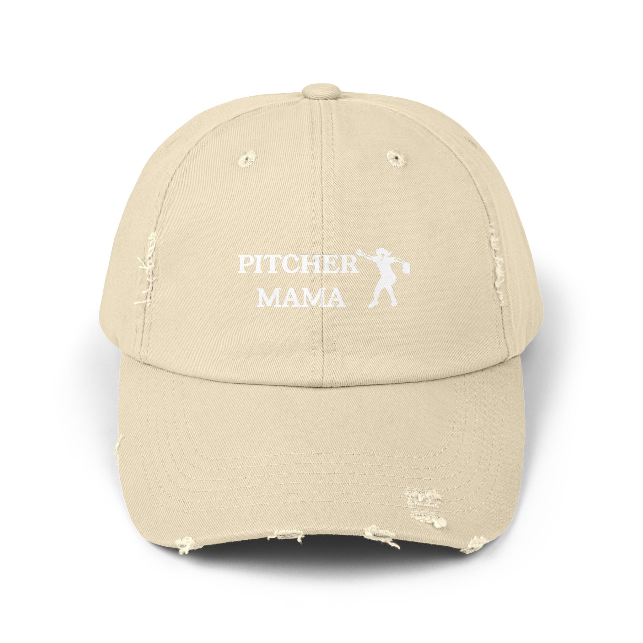 Unisex Distressed Baseball Cap- "PITCHER MAMA" - Perfect Gift for Softball Moms