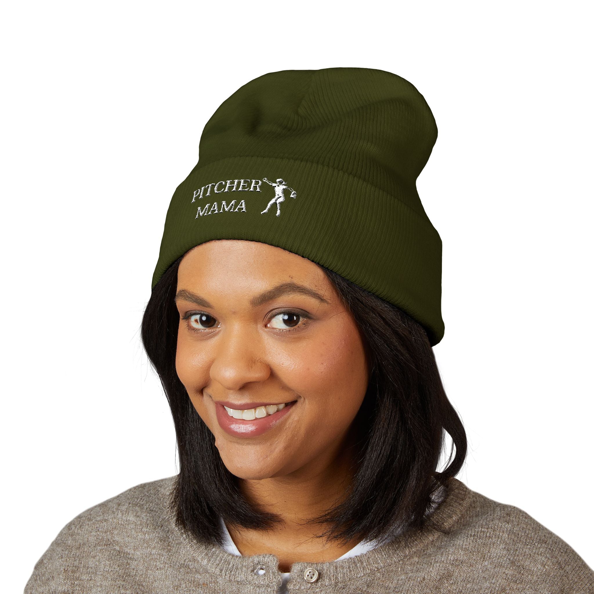 Classic Cuffed Beanie - Embroidered Winter Hat "PITCHER MAMA" | Field of Dreams Sports