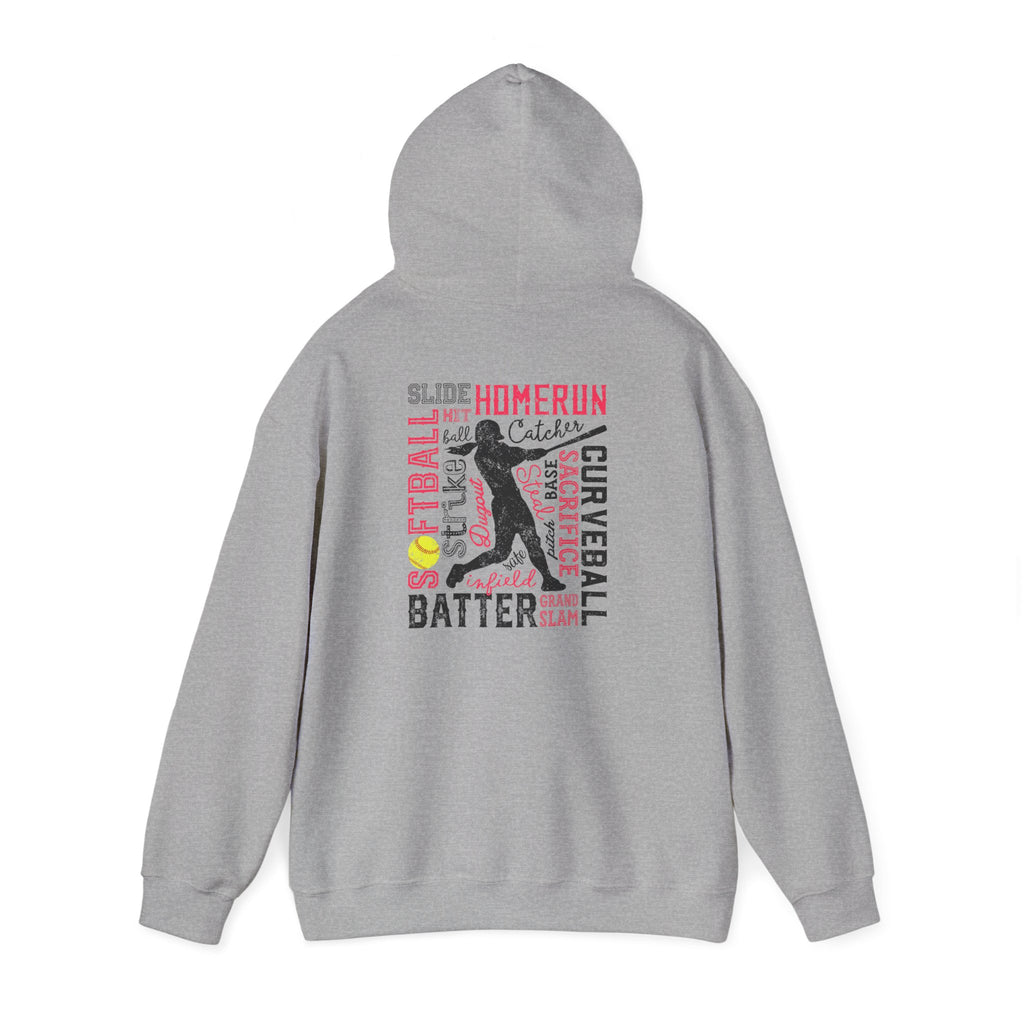 Softball Typography Hoodie - Word Collage Design | Softball Player Sweatshirt