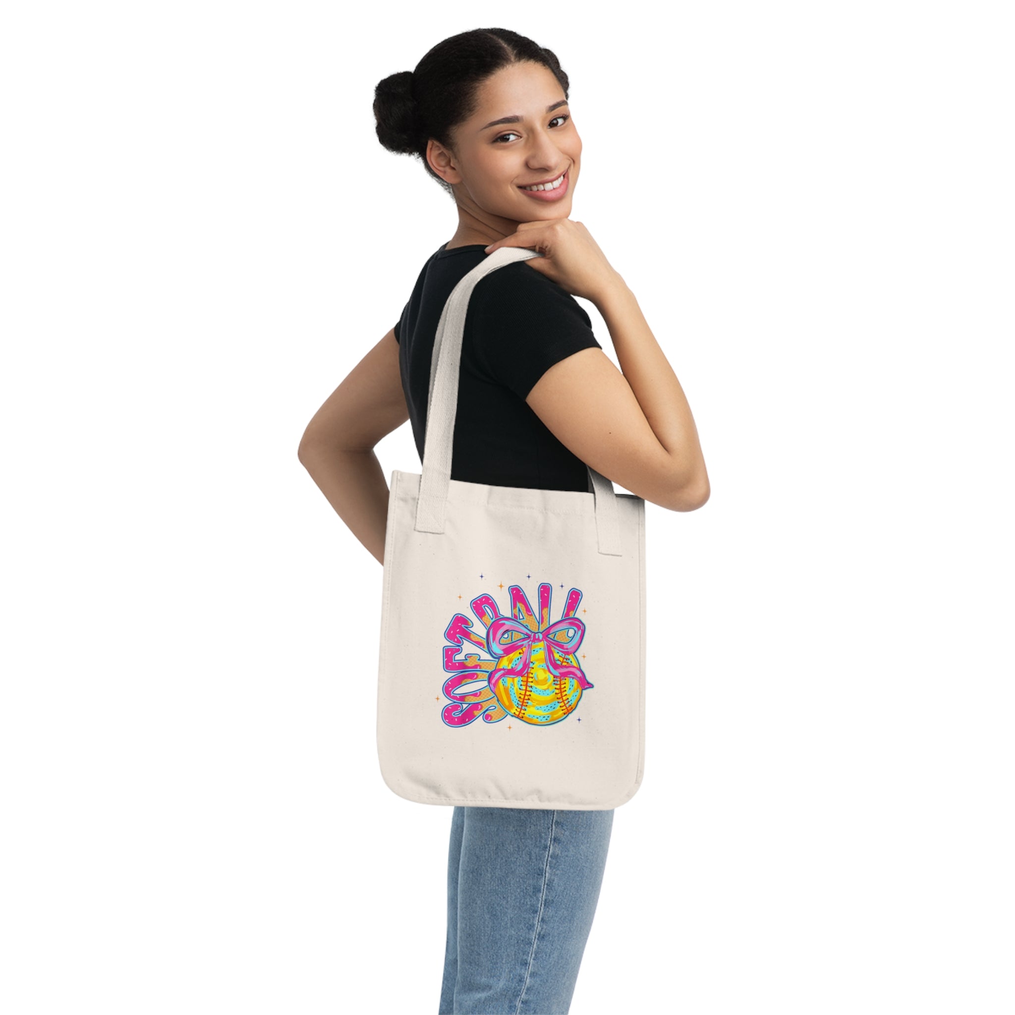 Softball Graphic Organic Canvas Tote Bag - Eco-Friendly Sports Bag