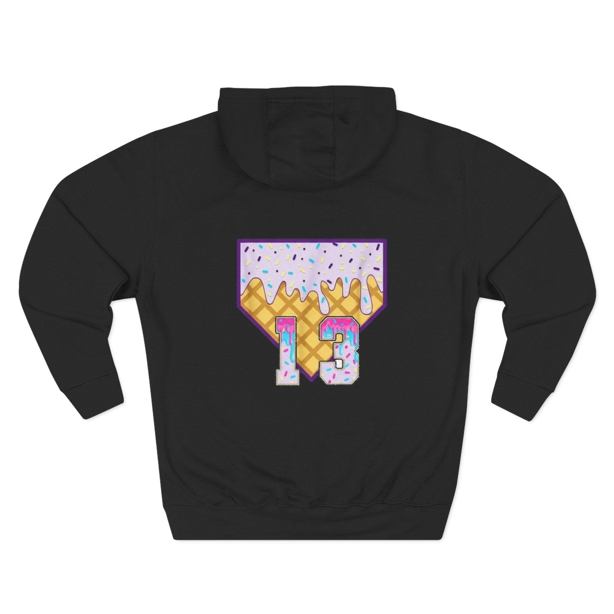 Playful Ice Cream drip numbered Fleece Hoodie - Fun Cozy Gift | Field of Dreams Sports / add your players number