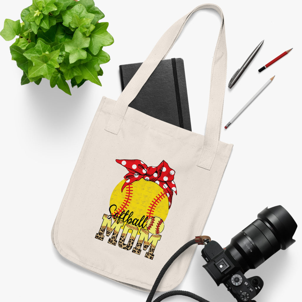 Softball Mom Tote Bag - Bandana Polka Dot Design | Organic Cotton Softball Bag