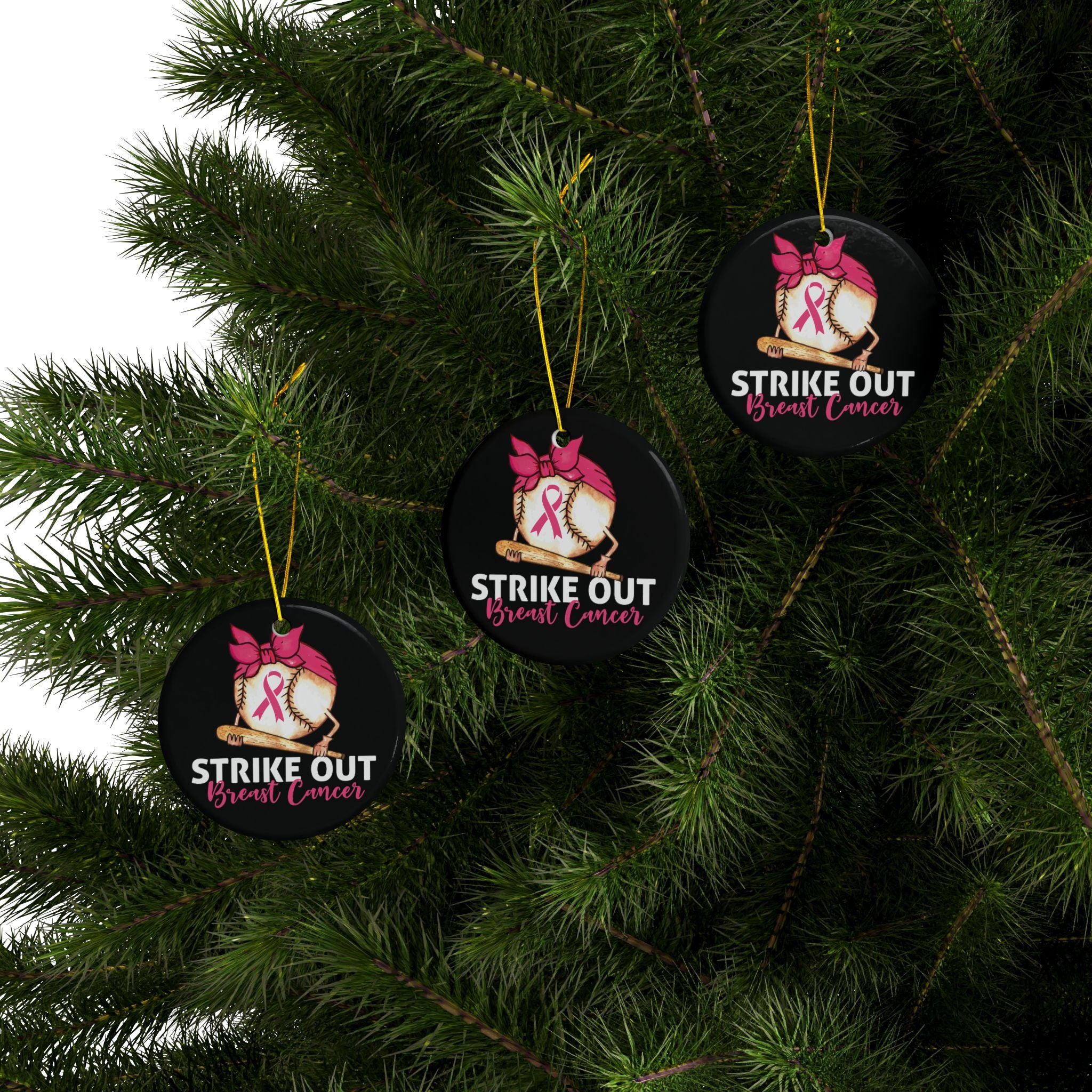 Strike Out Breast Cancer Ornament - Pink Ribbon Keepsake | Proceeds Support NBCF