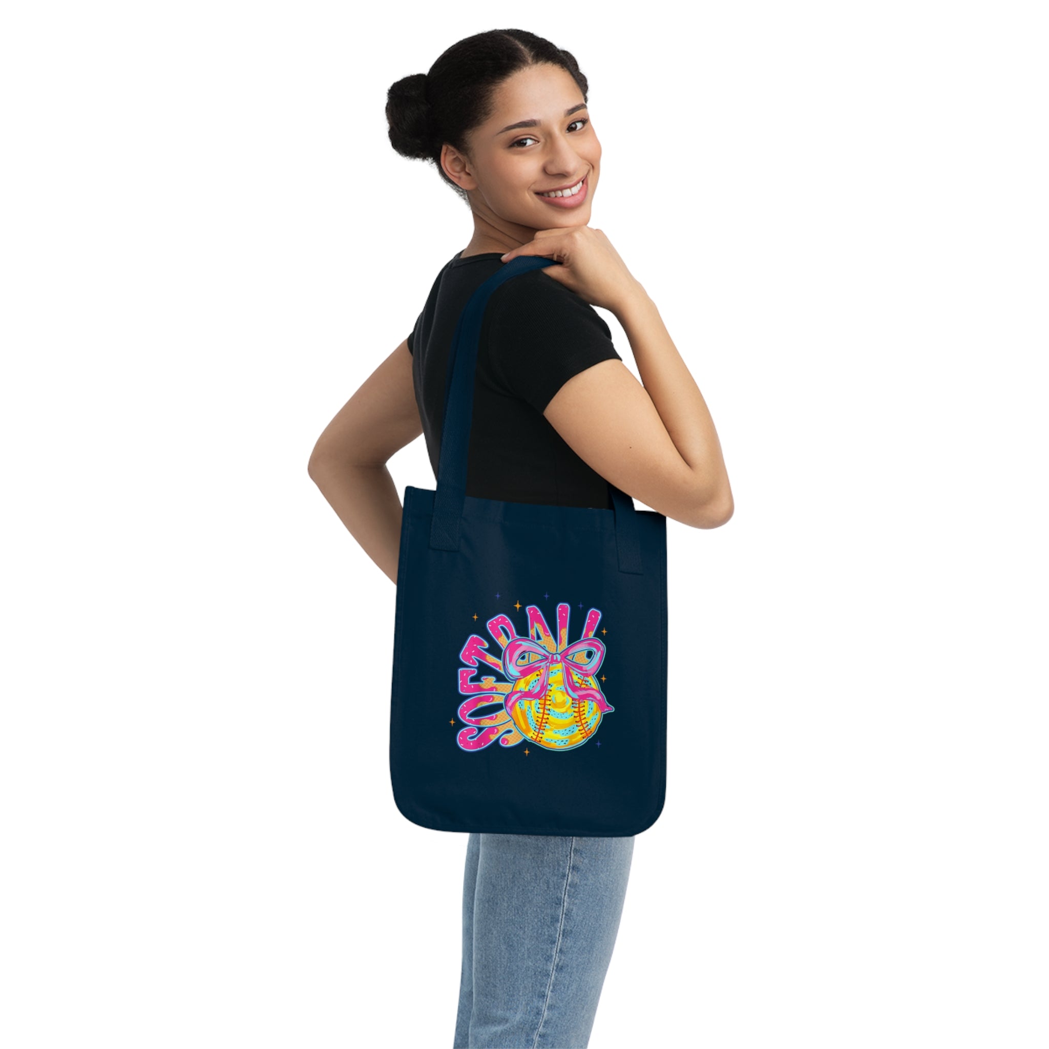 Softball Graphic Organic Canvas Tote Bag - Eco-Friendly Sports Bag