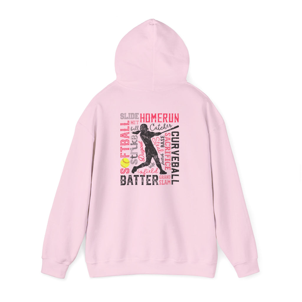 Softball Typography Hoodie - Word Collage Design | Softball Player Sweatshirt