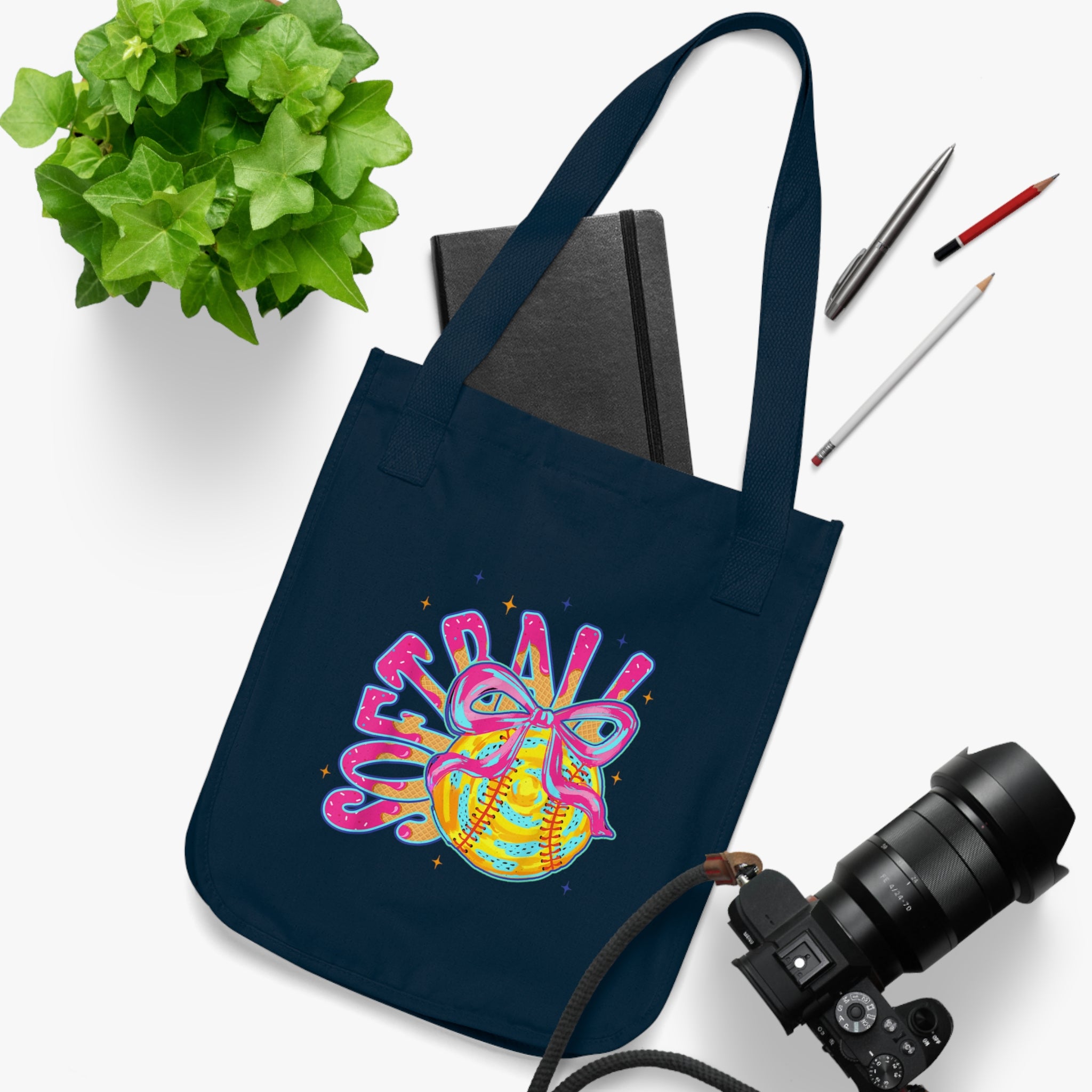 Softball Graphic Organic Canvas Tote Bag - Eco-Friendly Sports Bag