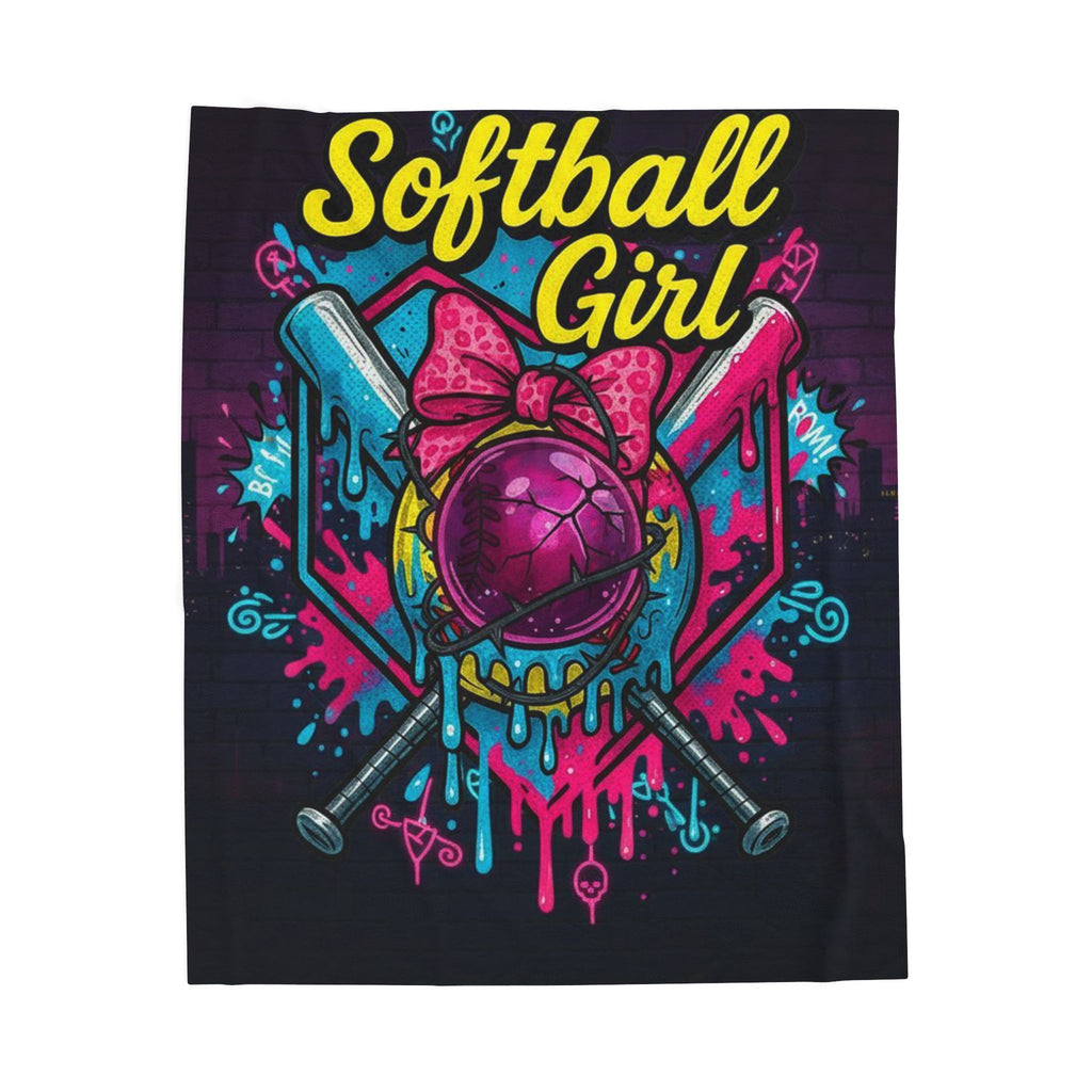"Softball Girl" Velveteen Plush Blanket - Cozy Sports Throw - URBAN ART IN HOUSE DESIGN