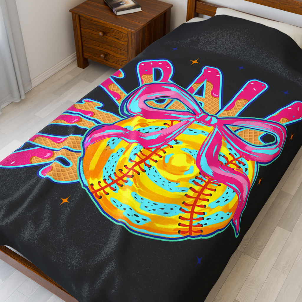 Softball Plush Blanket - Soft Velveteen Throw for Players & Fans