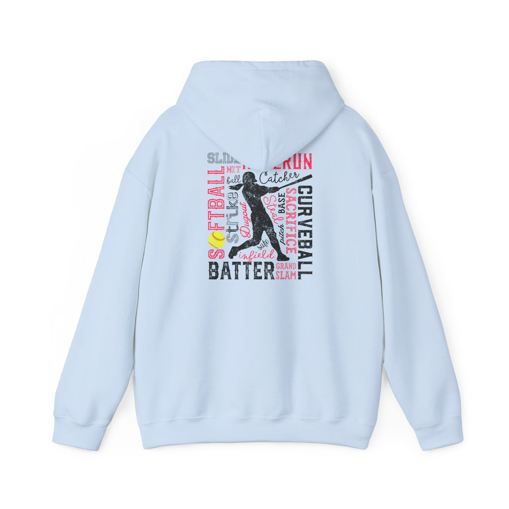 Softball Typography Hoodie - Word Collage Design | Softball Player Sweatshirt