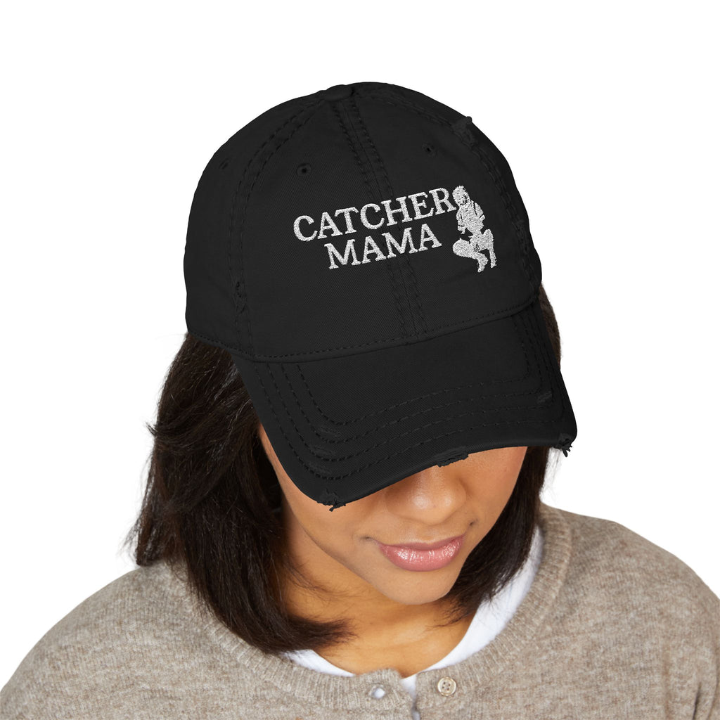 Distressed Dad Hat - Catcher Mama Embroidery, Casual Hat, Gift for Moms, Trendy Cap, Everyday Wear, Father's Day Gift