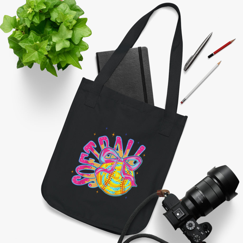 Softball Graphic Organic Canvas Tote Bag - Eco-Friendly Sports Bag