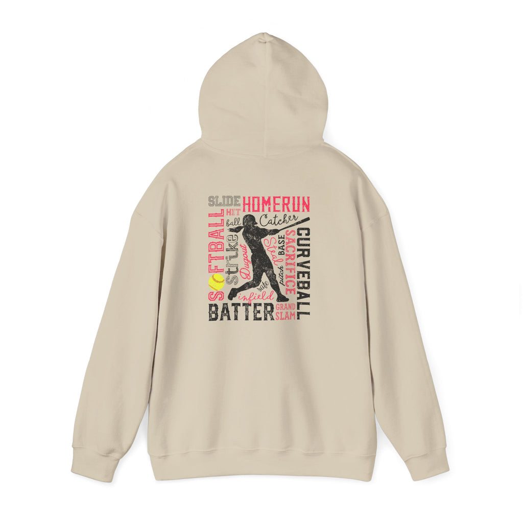 Softball Typography Hoodie - Word Collage Design | Softball Player Sweatshirt