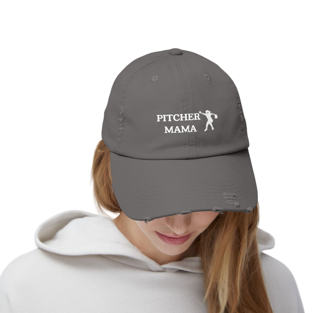 Unisex Distressed Baseball Cap- "PITCHER MAMA" - Perfect Gift for Softball Moms