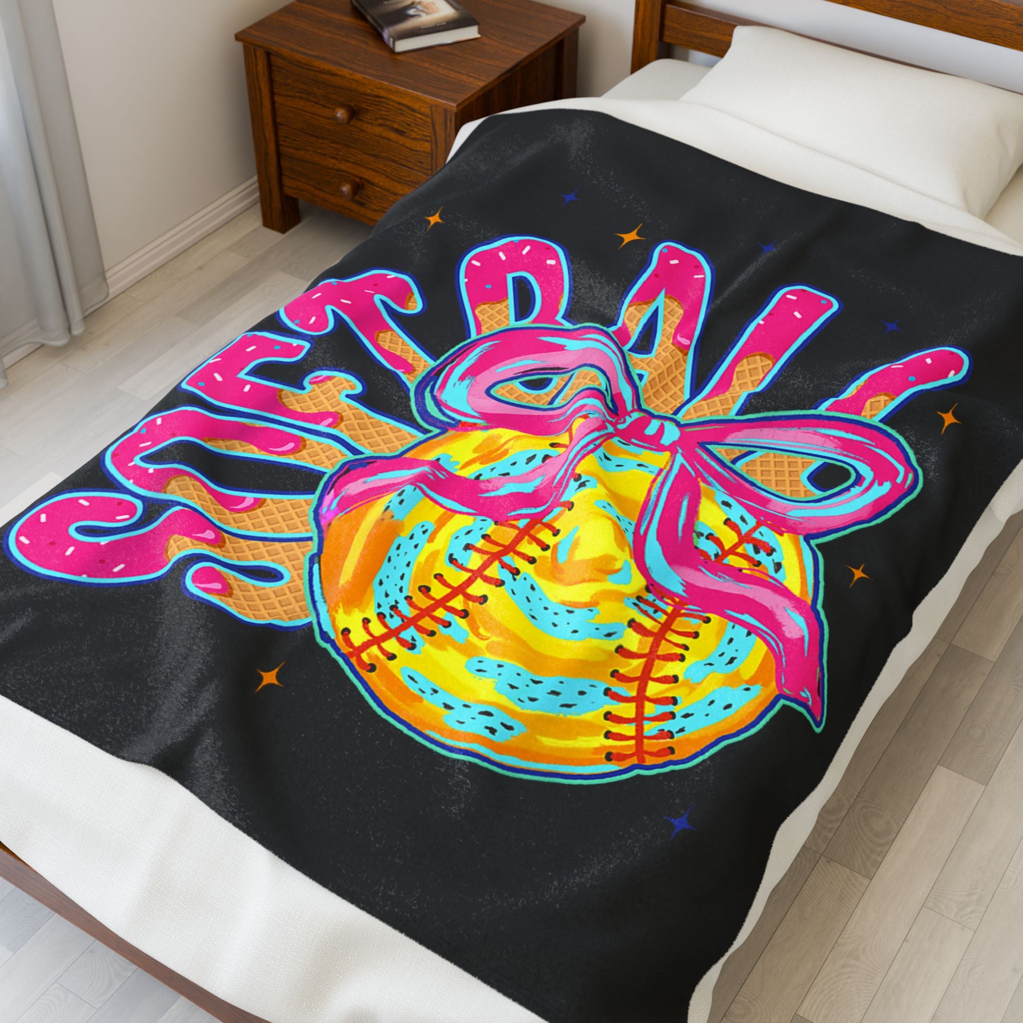 Softball Plush Blanket - Soft Velveteen Throw for Players & Fans