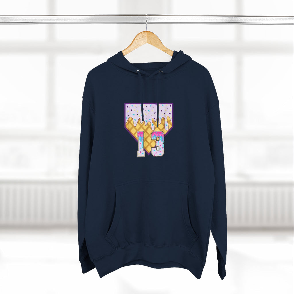 Playful Ice Cream drip numbered Fleece Hoodie - Fun Cozy Gift | Field of Dreams Sports / add your players number