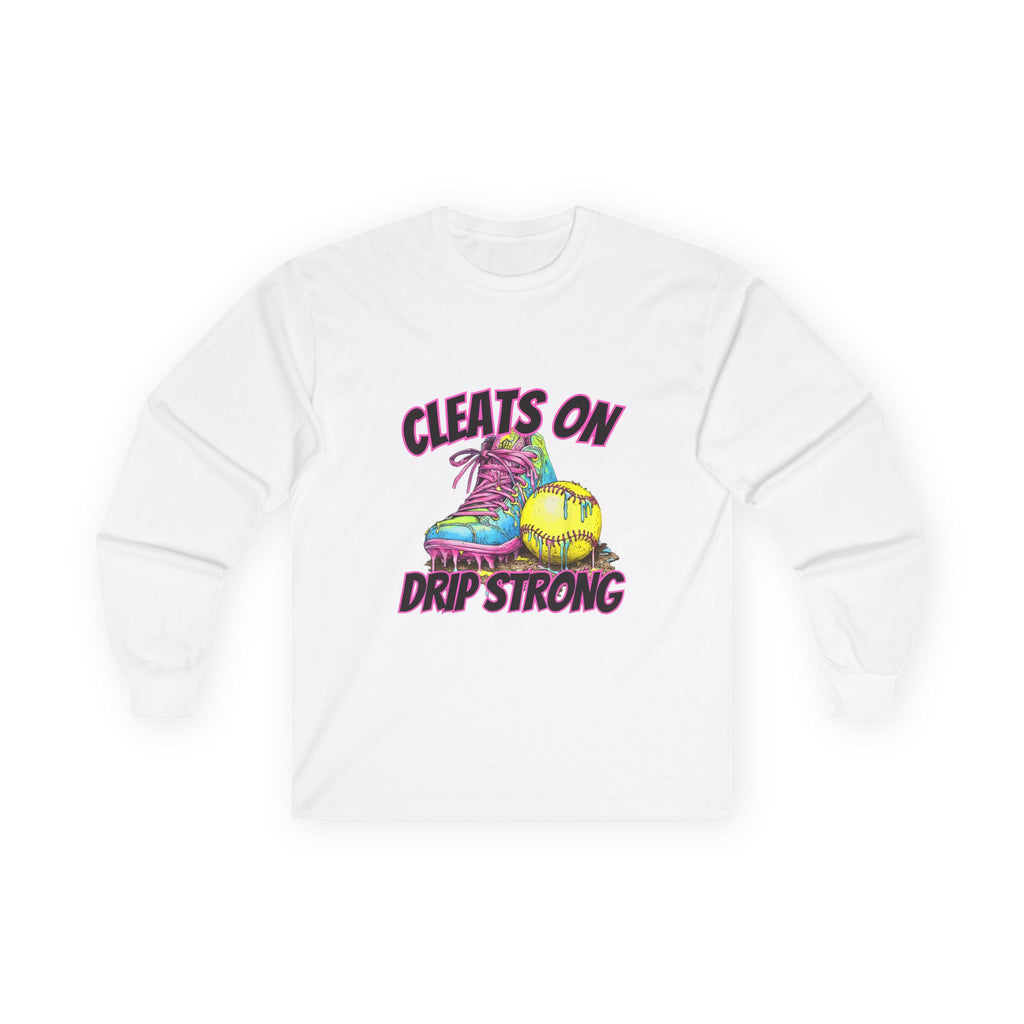 Cleats On Drip Strong Long Sleeve Tee - Softball Shirt