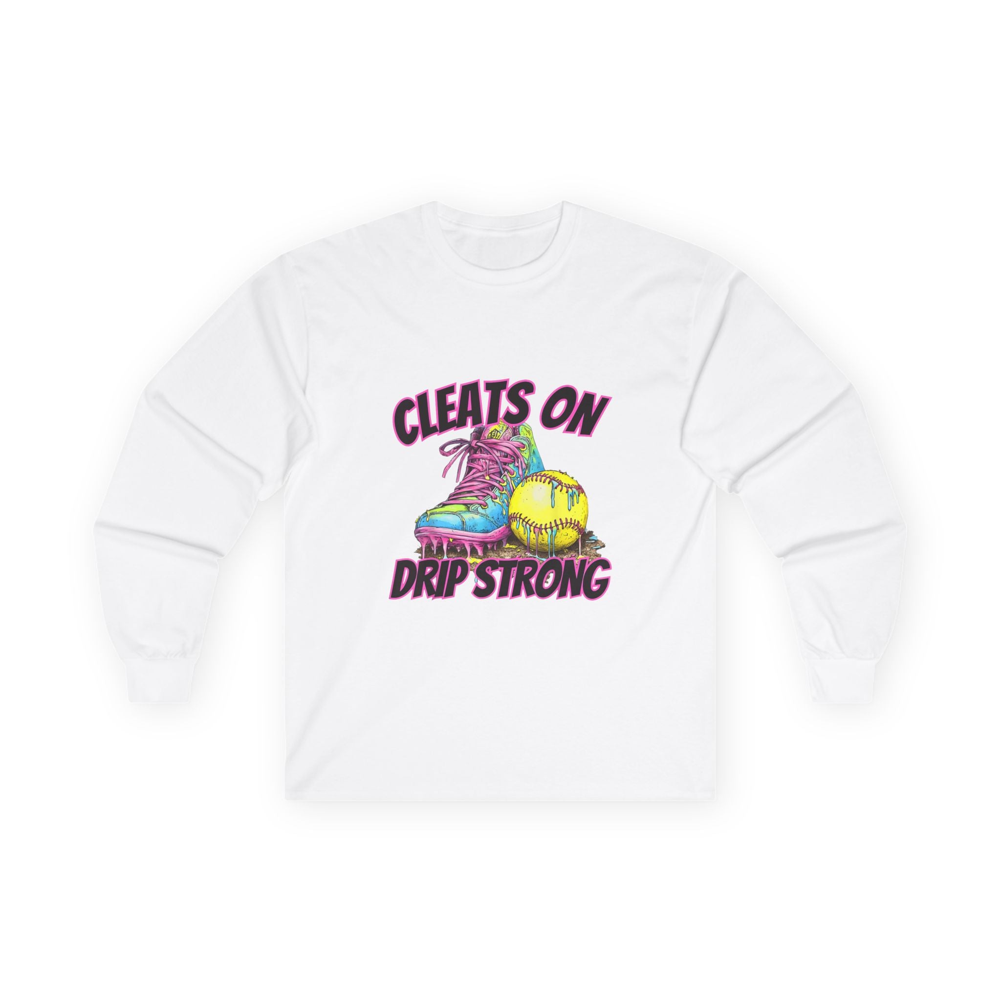 Cleats On Drip Strong Long Sleeve Tee - Softball Shirt