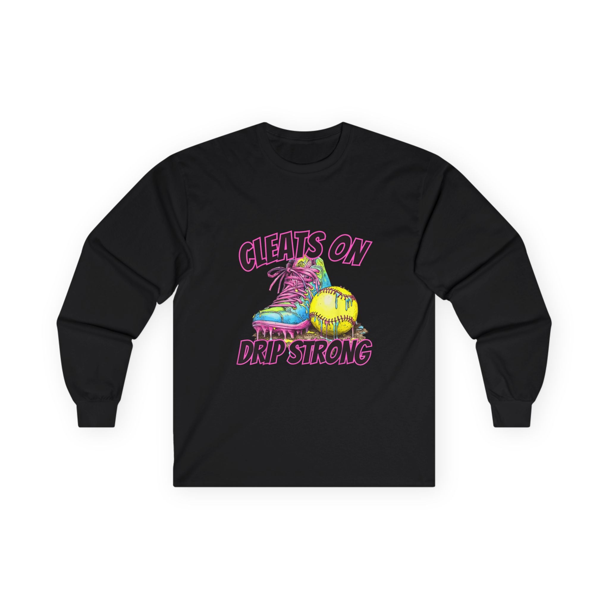 Cleats On Drip Strong Long Sleeve Tee - Softball Shirt