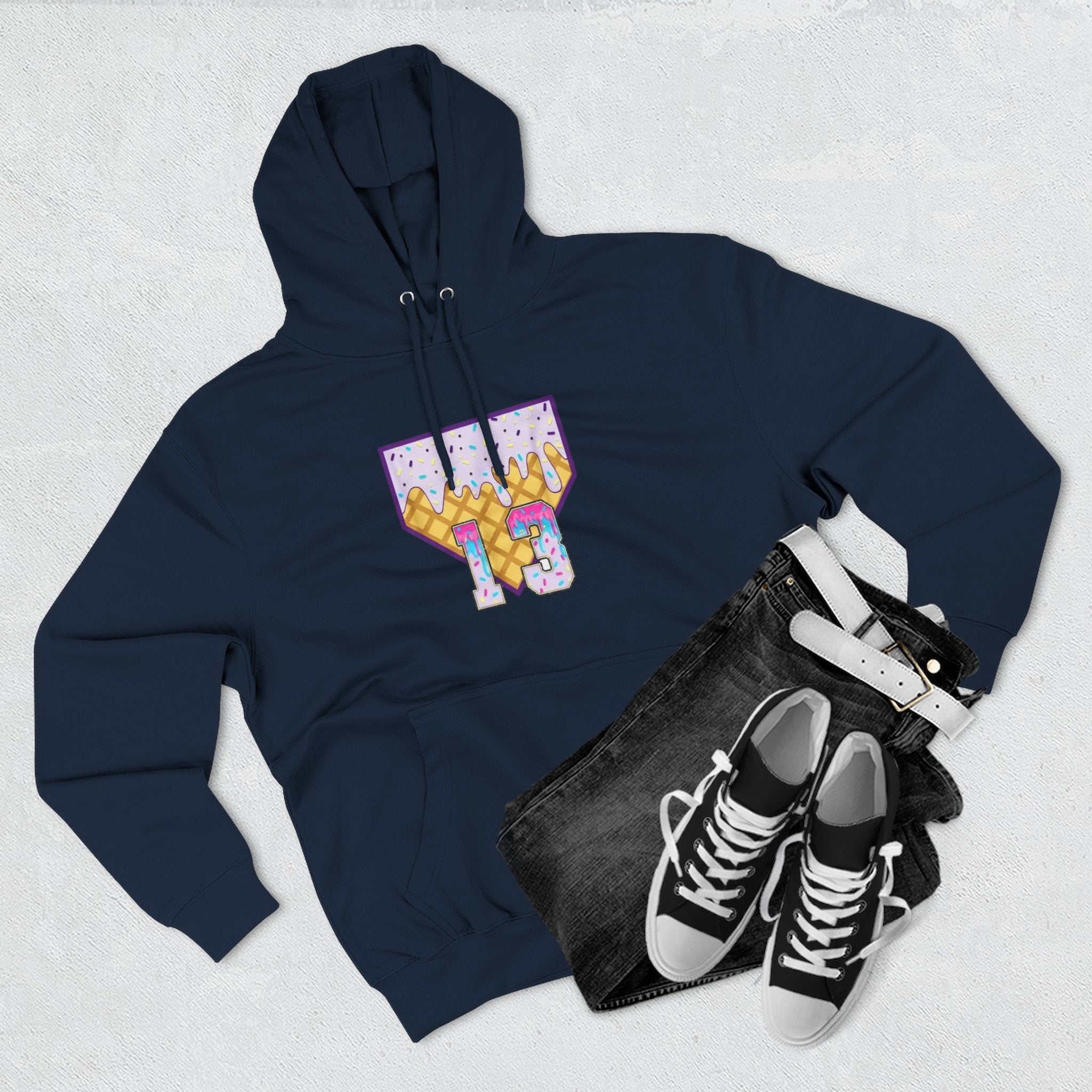 Playful Ice Cream drip numbered Fleece Hoodie - Fun Cozy Gift | Field of Dreams Sports / add your players number
