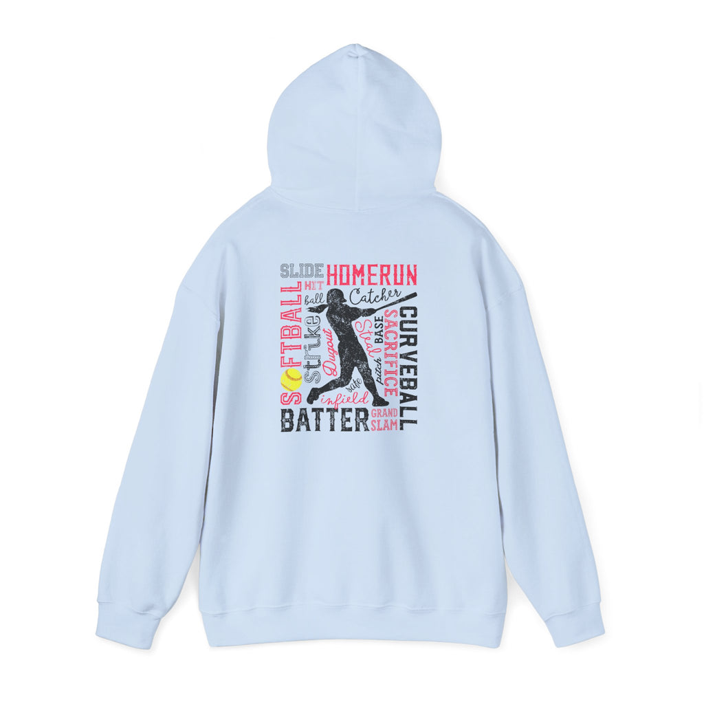 Softball Typography Hoodie - Word Collage Design | Softball Player Sweatshirt