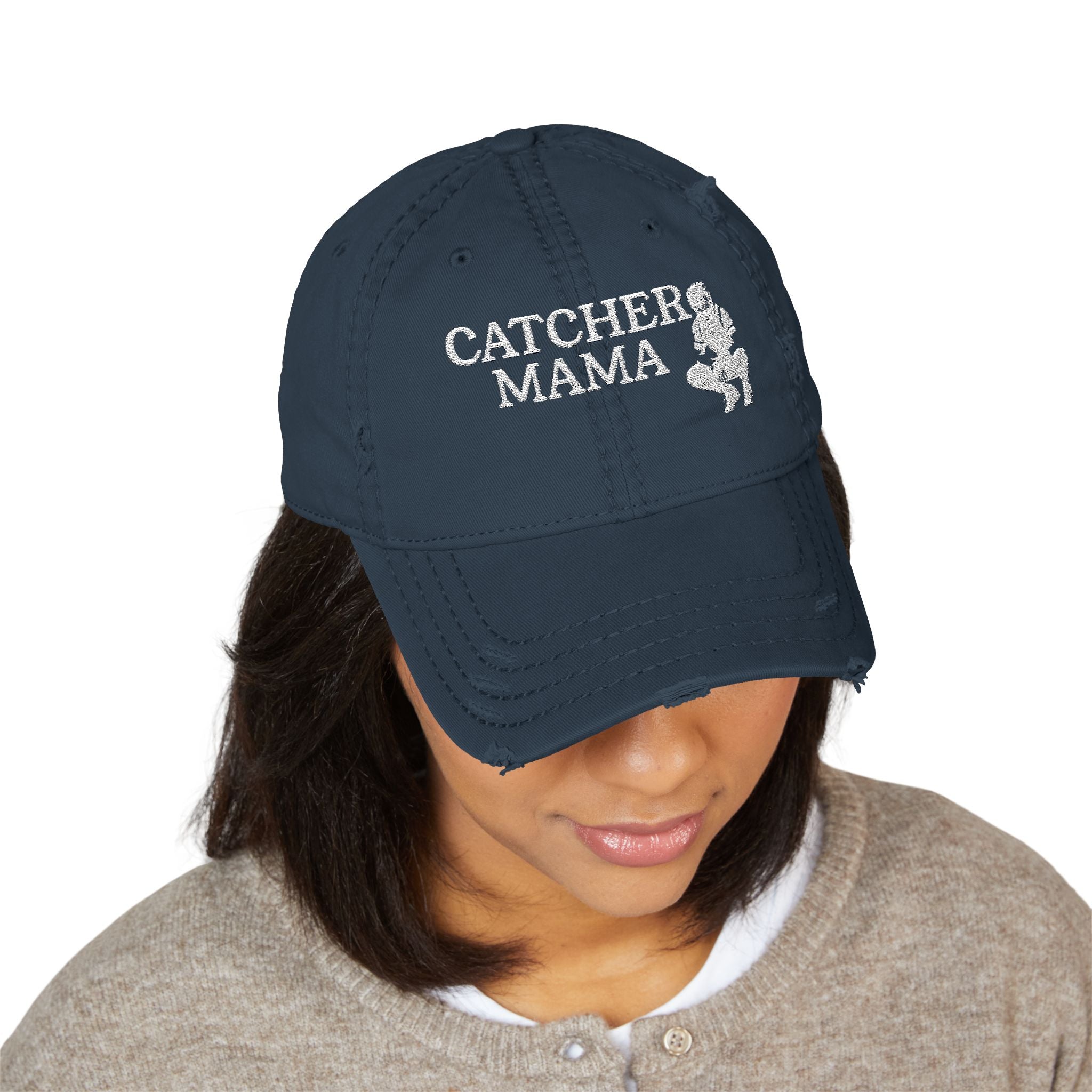 Distressed Dad Hat - Catcher Mama Embroidery, Casual Hat, Gift for Moms, Trendy Cap, Everyday Wear, Father's Day Gift