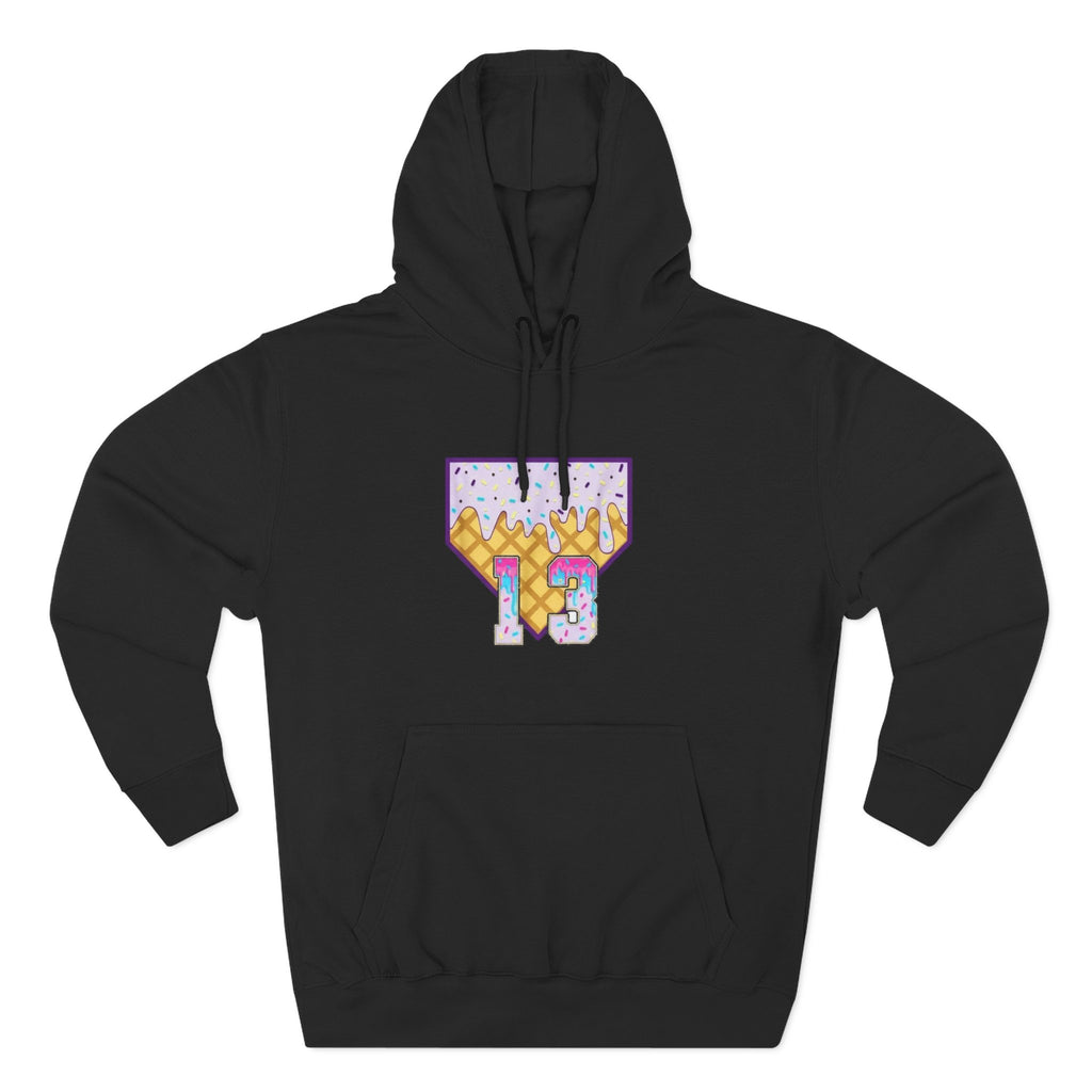 Playful Ice Cream drip numbered Fleece Hoodie - Fun Cozy Gift | Field of Dreams Sports / add your players number
