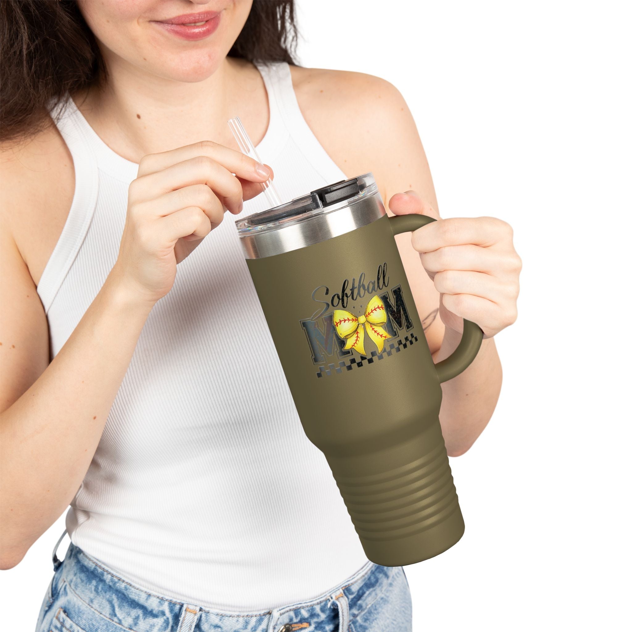 40oz Insulated Travel Mug - Softball Mom Tumbler with Straw | Field of Dreams