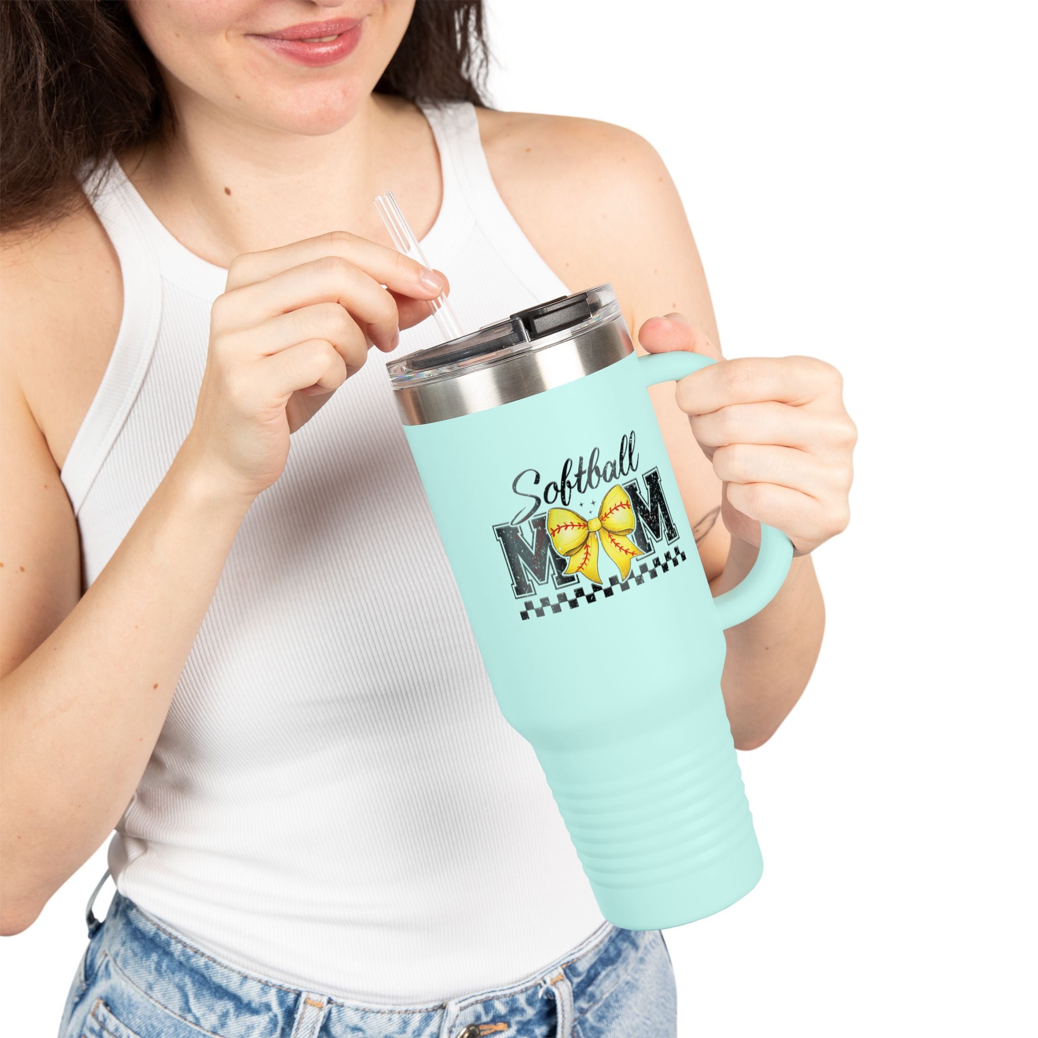 40oz Insulated Travel Mug - Softball Mom Tumbler with Straw | Field of Dreams