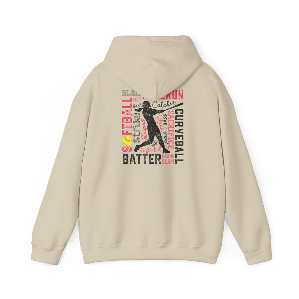 Softball Typography Hoodie - Word Collage Design | Softball Player Sweatshirt