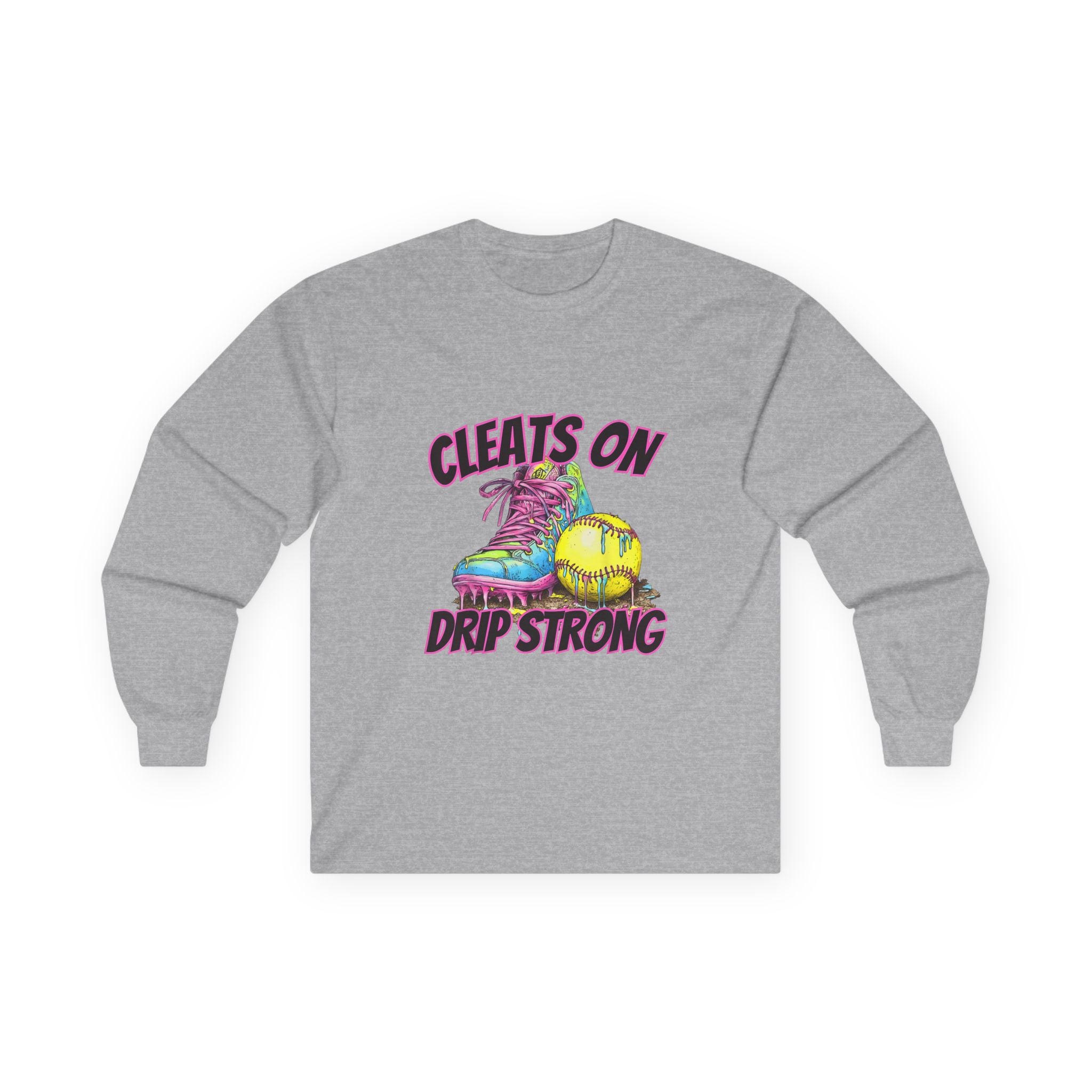 Cleats On Drip Strong Long Sleeve Tee - Softball Shirt