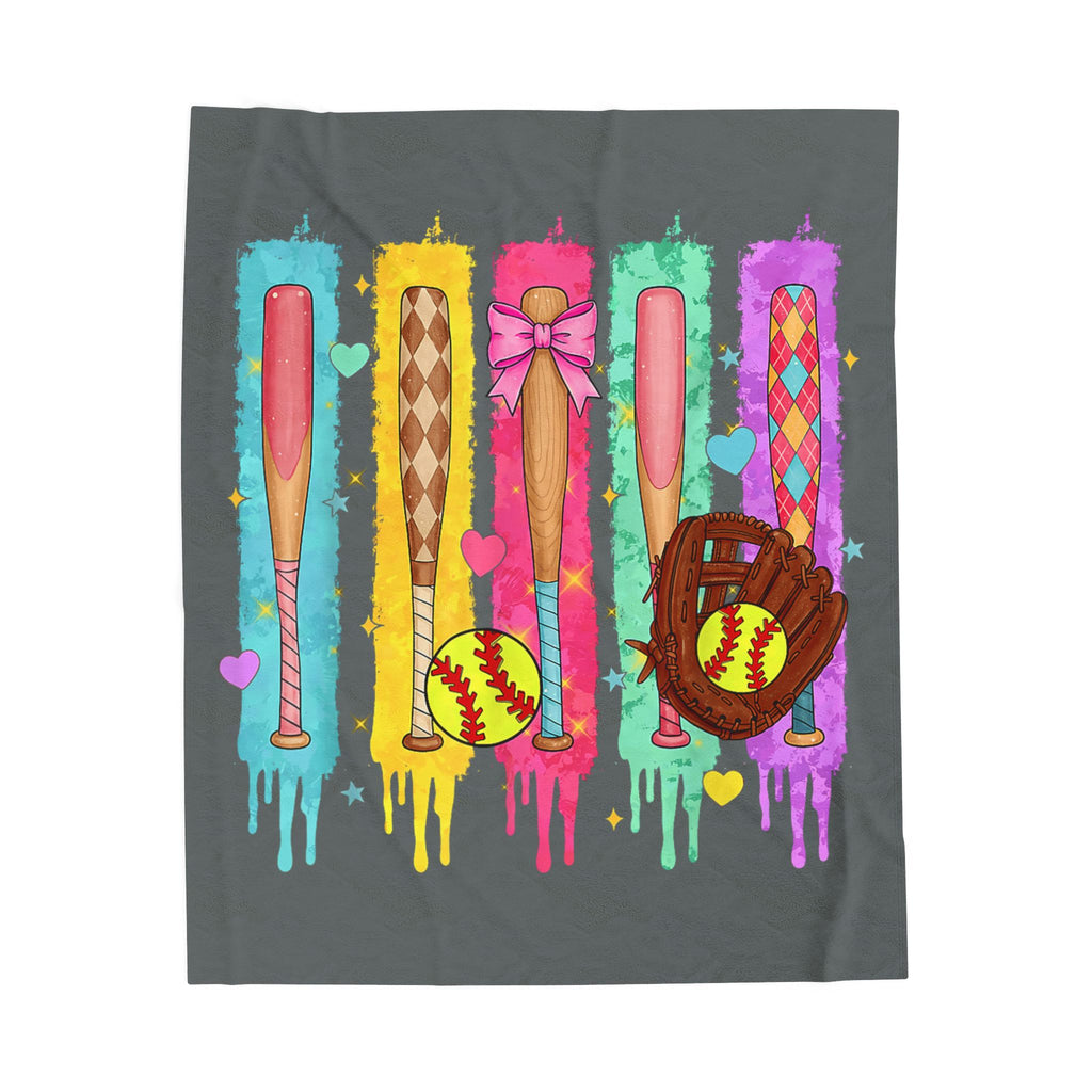 Softball Themed Velveteen Plush Blanket - Cozy Blanket for Sports Lovers