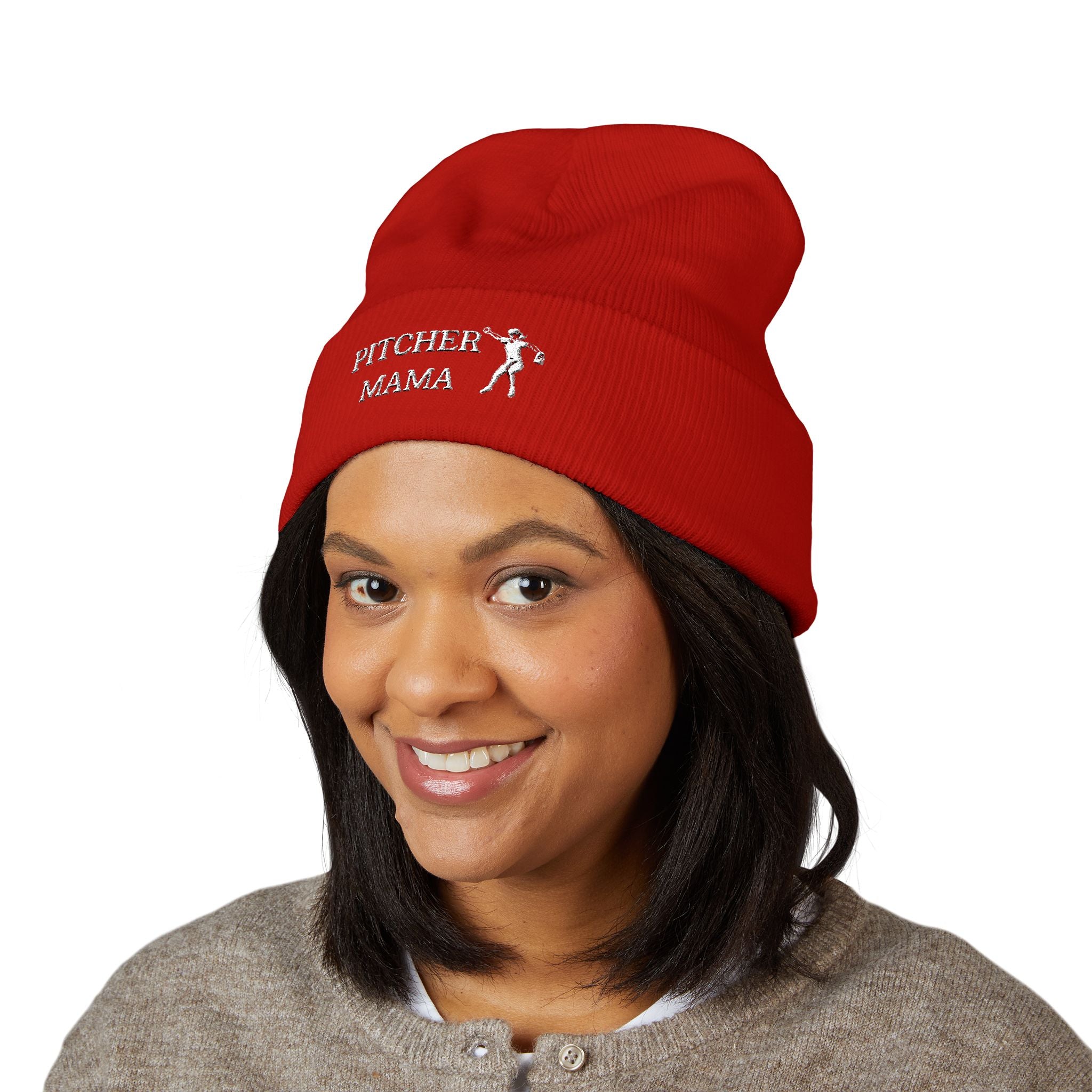 Classic Cuffed Beanie - Embroidered Winter Hat "PITCHER MAMA" | Field of Dreams Sports