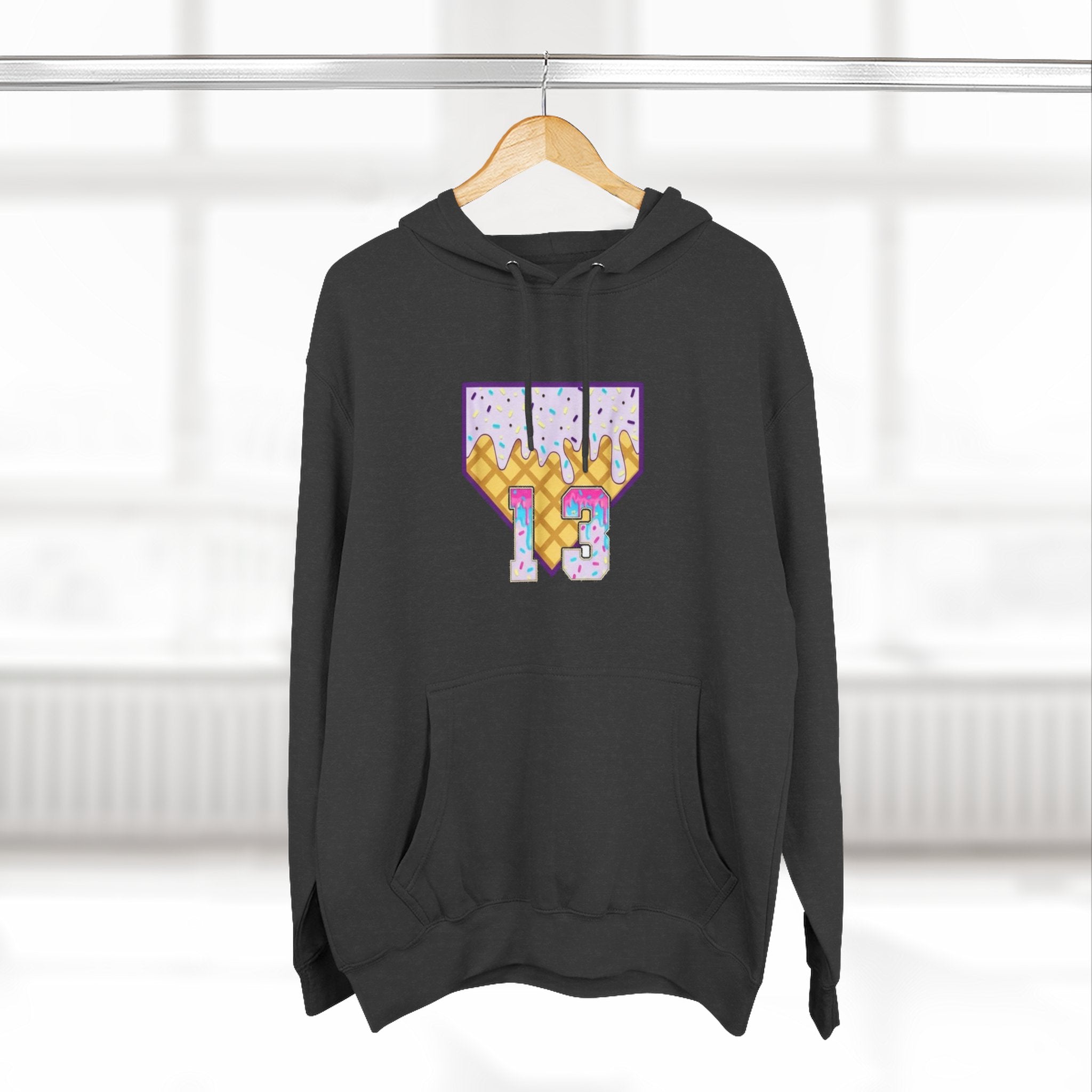Playful Ice Cream drip numbered Fleece Hoodie - Fun Cozy Gift | Field of Dreams Sports / add your players number