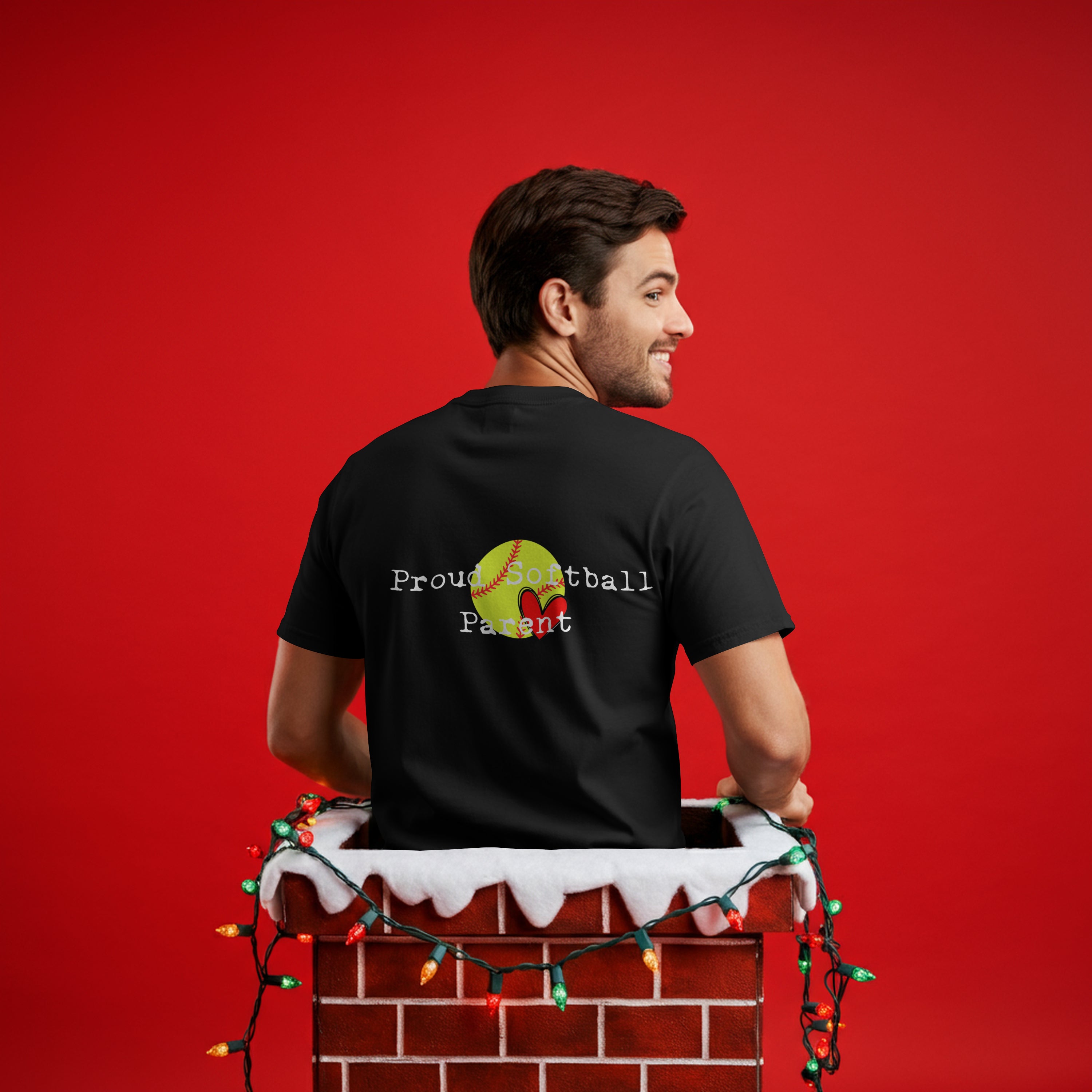 Proud Softball Parent Shirt - Heart & Ball Graphic Tee for Moms & Dads