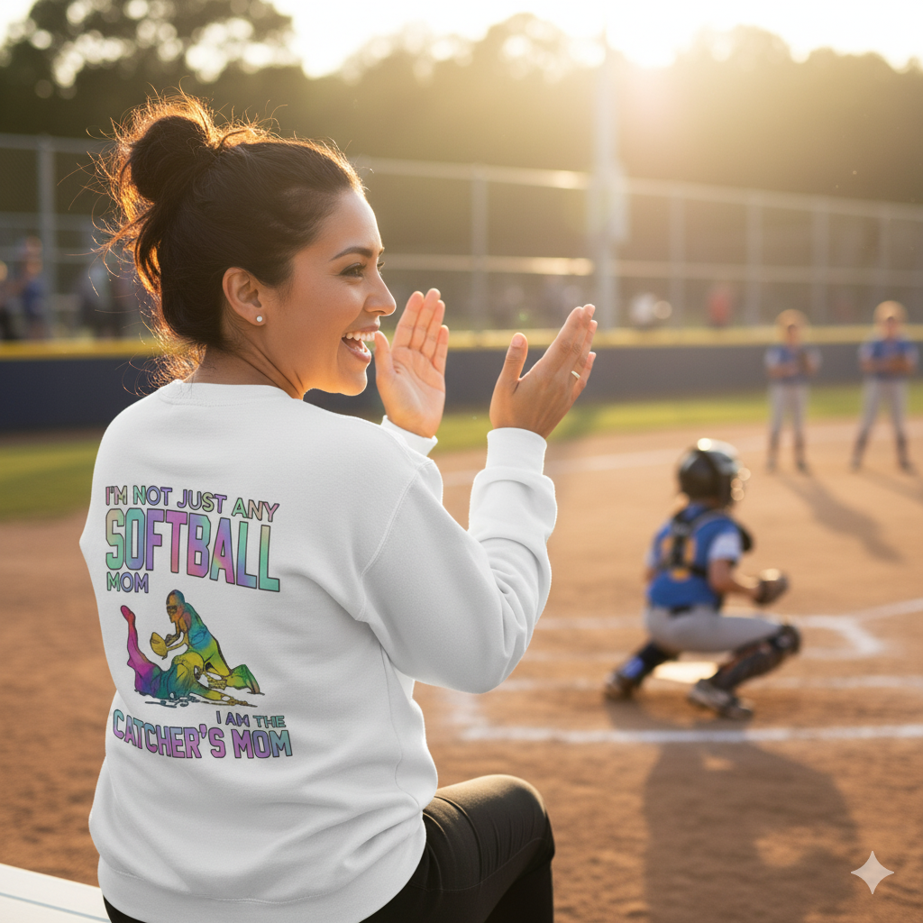 Catcher Mom Softball Sweatshirt - Women's Graphic Fastpitch Gift