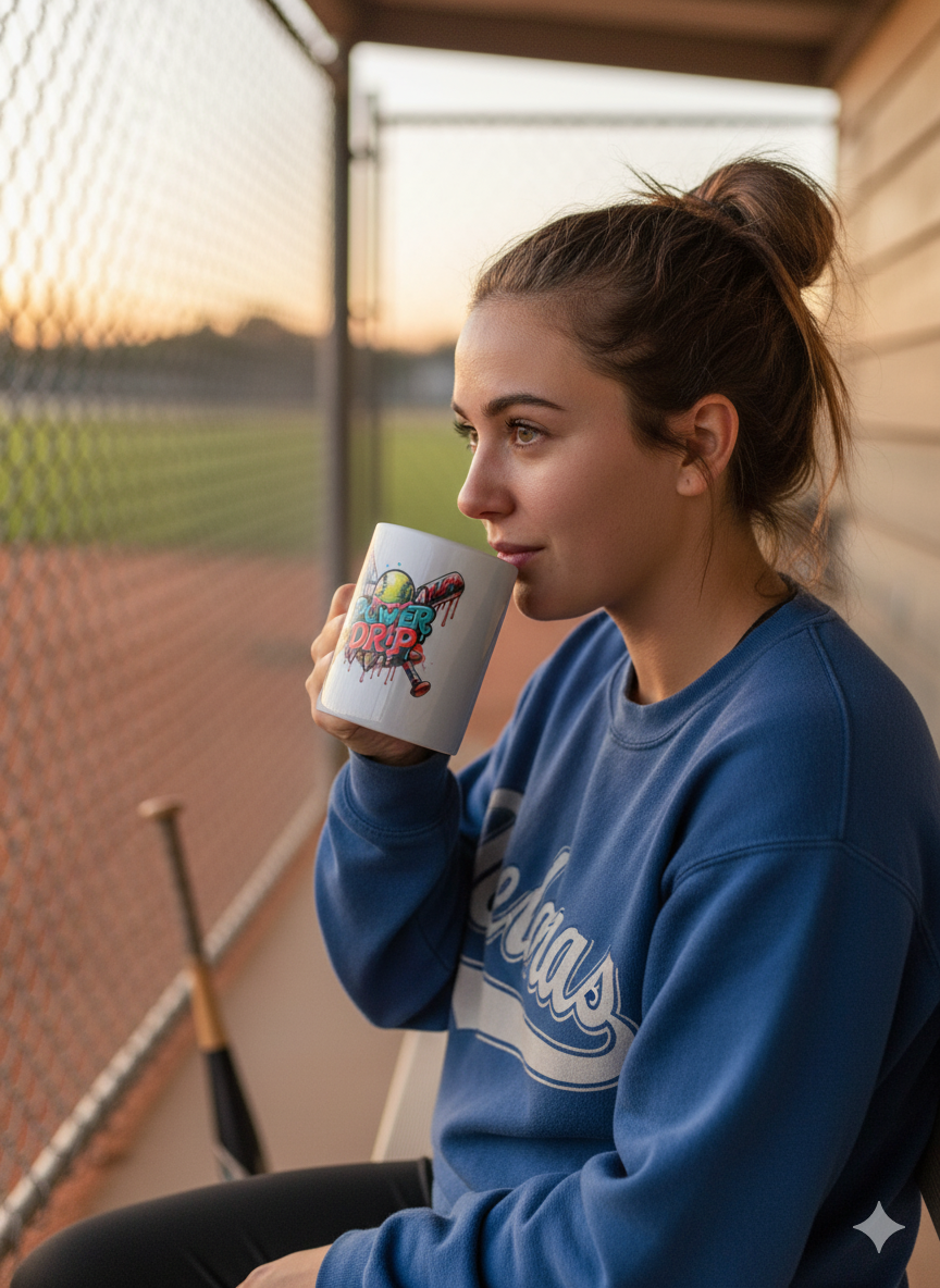 On A Power Drip Softball Baseball Mug - 15oz Street Art Coffee Cup