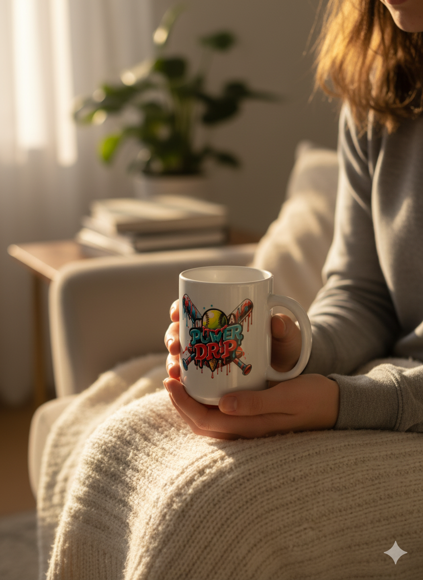 On A Power Drip Softball Baseball Mug - 15oz Street Art Coffee Cup