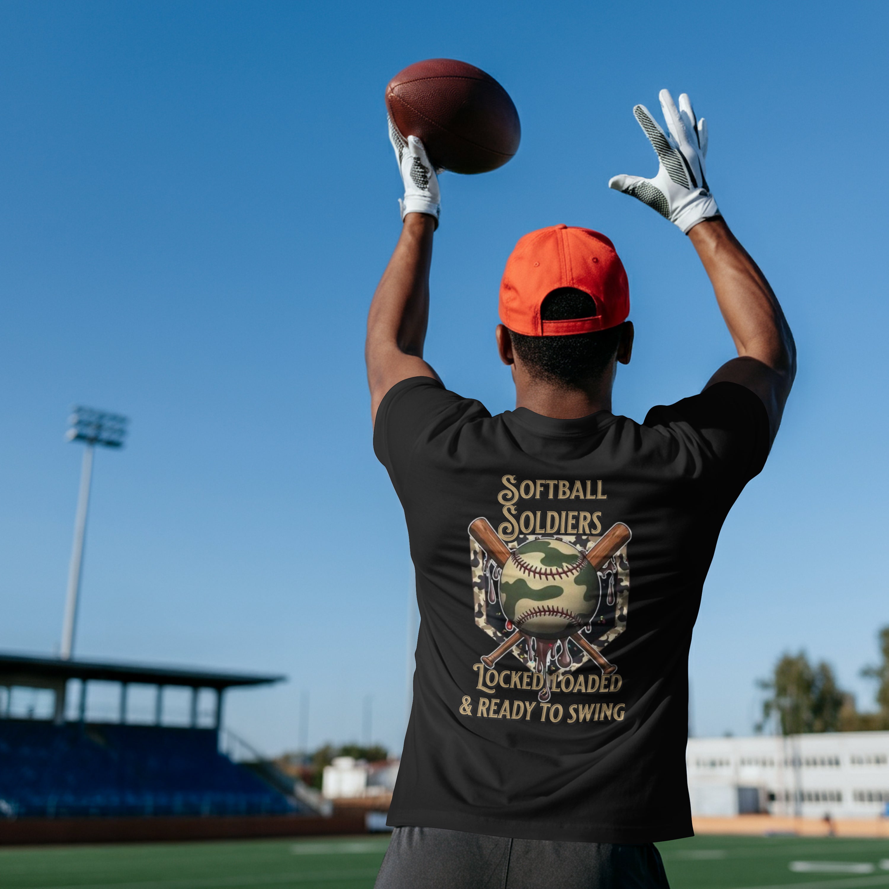 Custom Softball Girl Camo Logo Black T-Shirt - Personalized Team Spirit