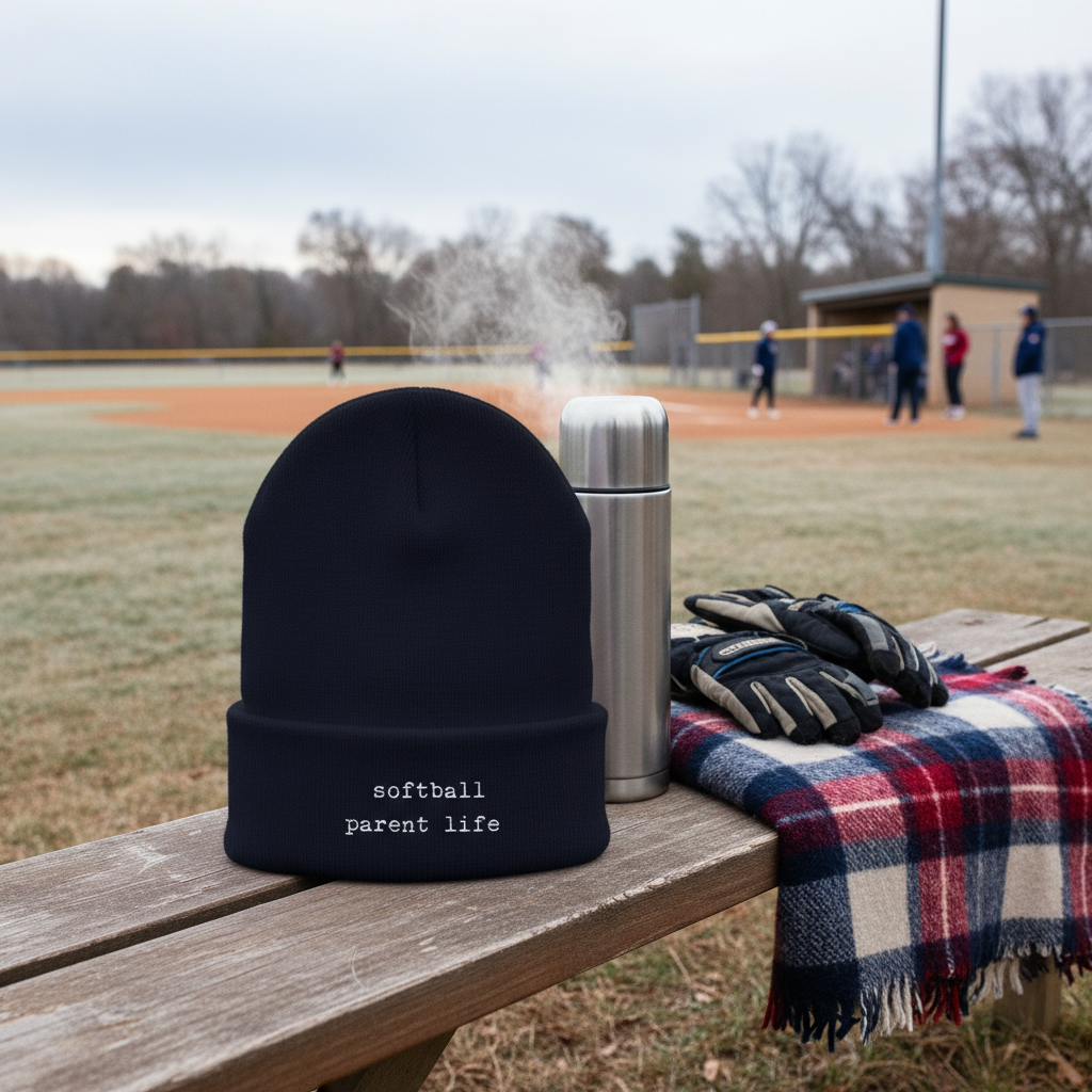 Classic Cuffed Beanie - Softball Parent Life in Cozy Winter Setting