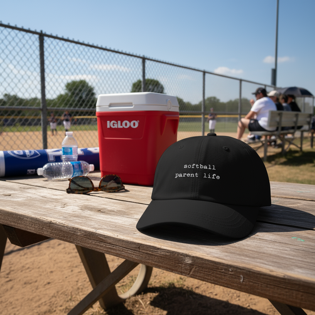 Classic Dad Cap "SOFTBALL PARENT LIFE" in Authentic Softball Setting