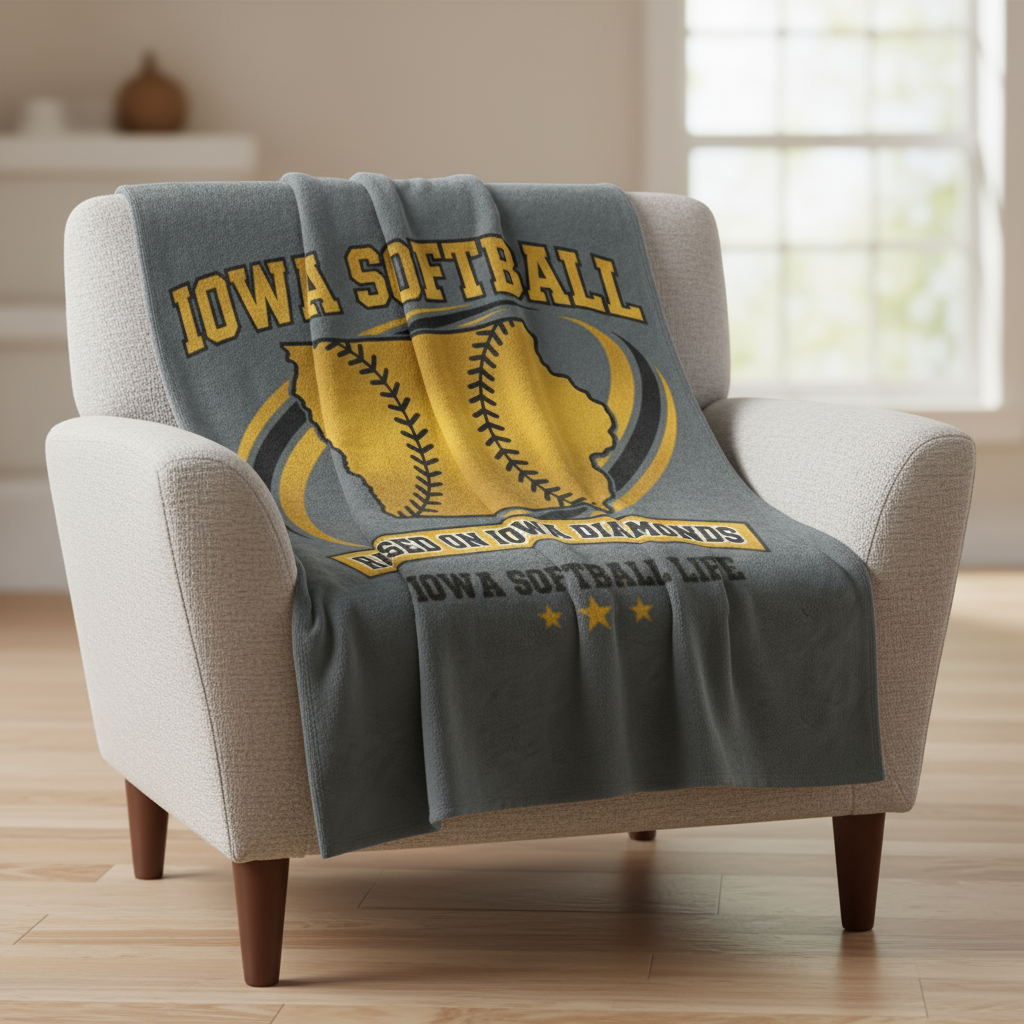 Close-up of Iowa softball velveteen blanket showing soft texture