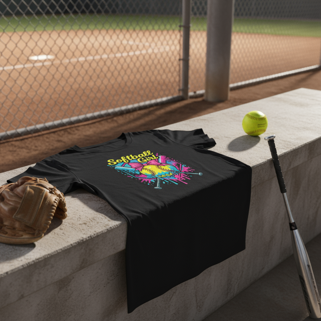 Field of Dreams SOFTBALL GIRL Neon Drip Tee in athletic setting