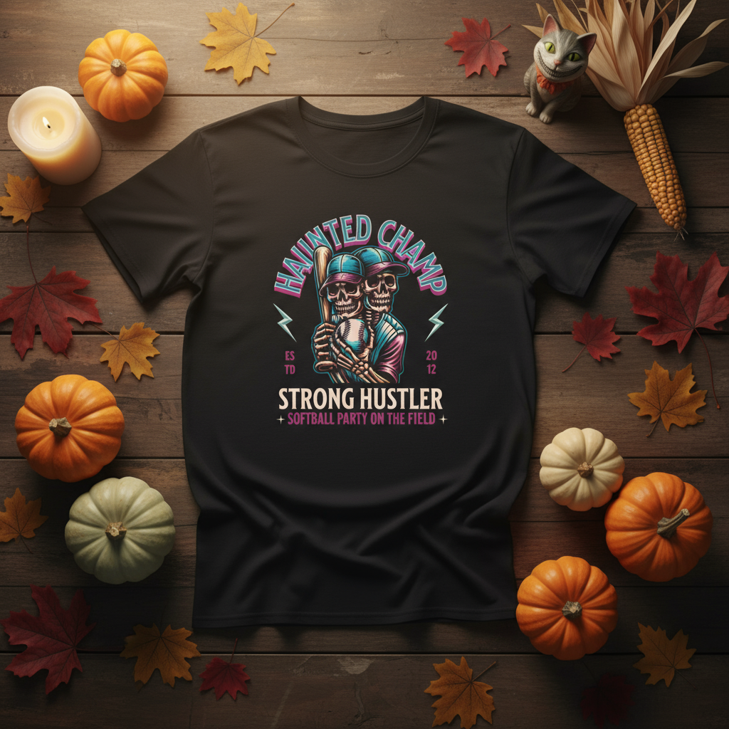 Haunted Champ Halloween T-Shirt in Spooky Autumn Setting