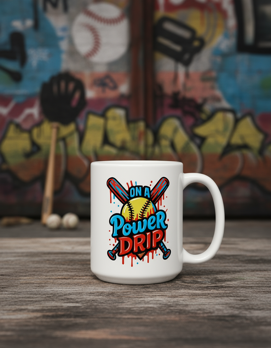 "On A Power Drip" Softball/Baseball Coffee Mug in Urban Sports Setting