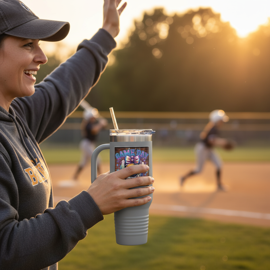 Parent with Game Day Mug at Field