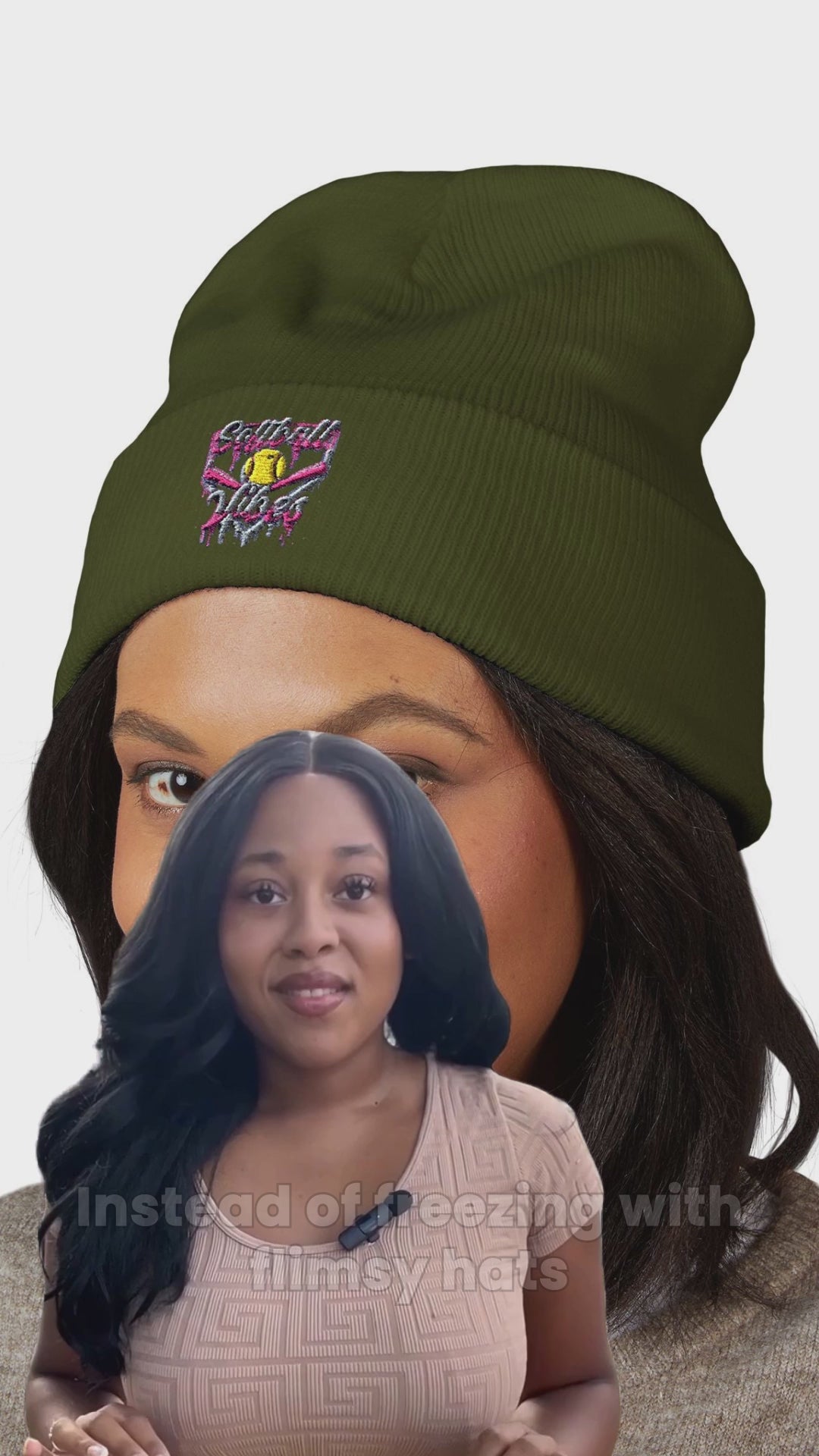 Embroidered Cuffed Beanie - Cozy Winter Hat Gift for Softball Fans