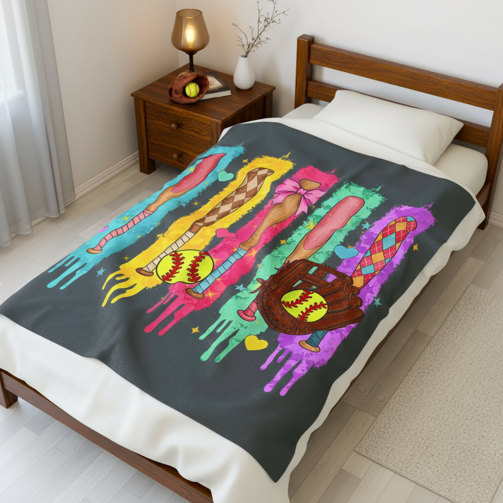 Softball blanket on bed